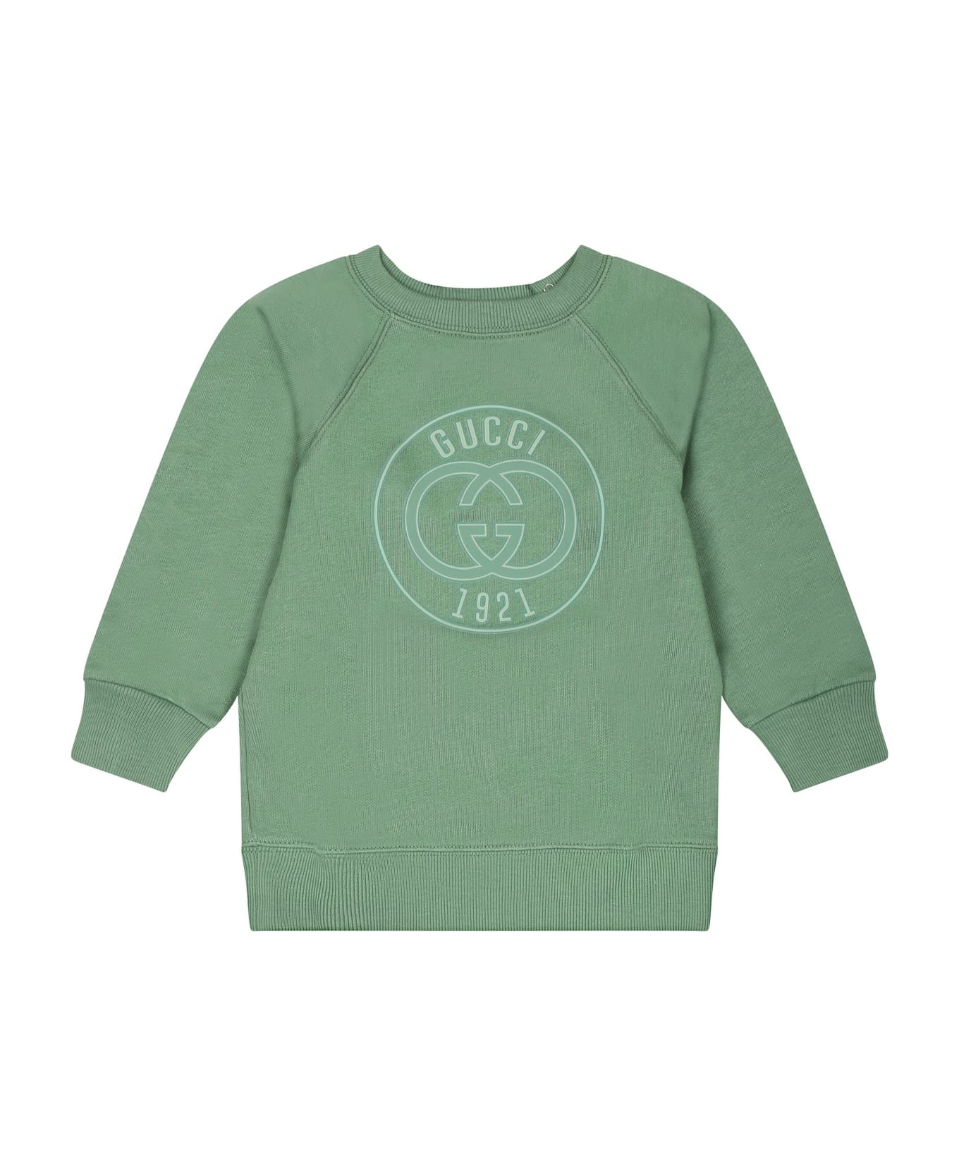 Gucci Green Sweatshirt For Babykids With Logo Gucci 1921 - Green