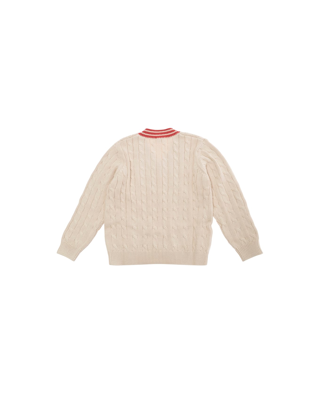 Il Gufo Beige T-shirt With V Neck With Striped Motif In Cotton Girl - Beige