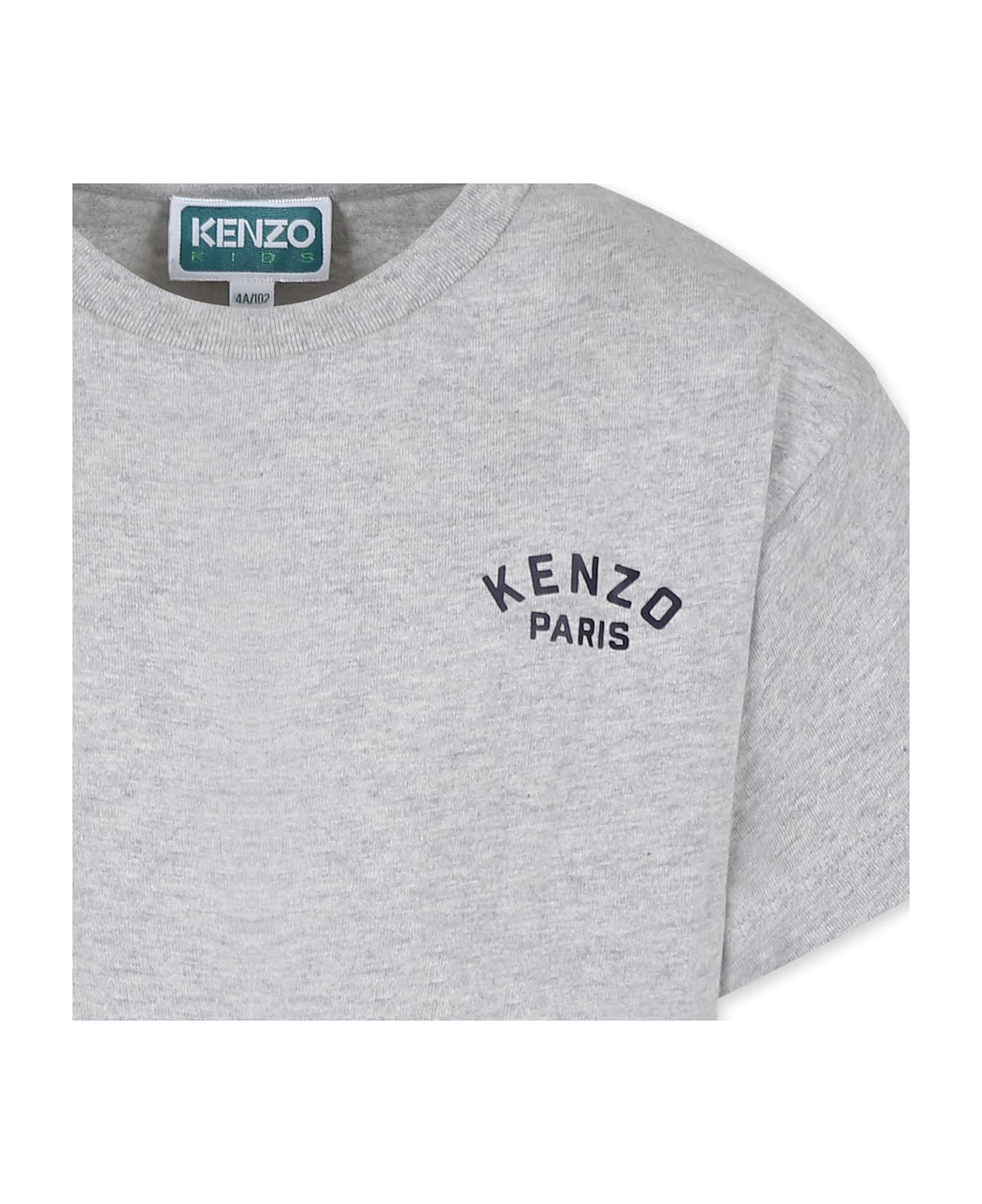 Kenzo Kids Grey T-shirt For Boy With Kenzo Seigaiha Print - Grey