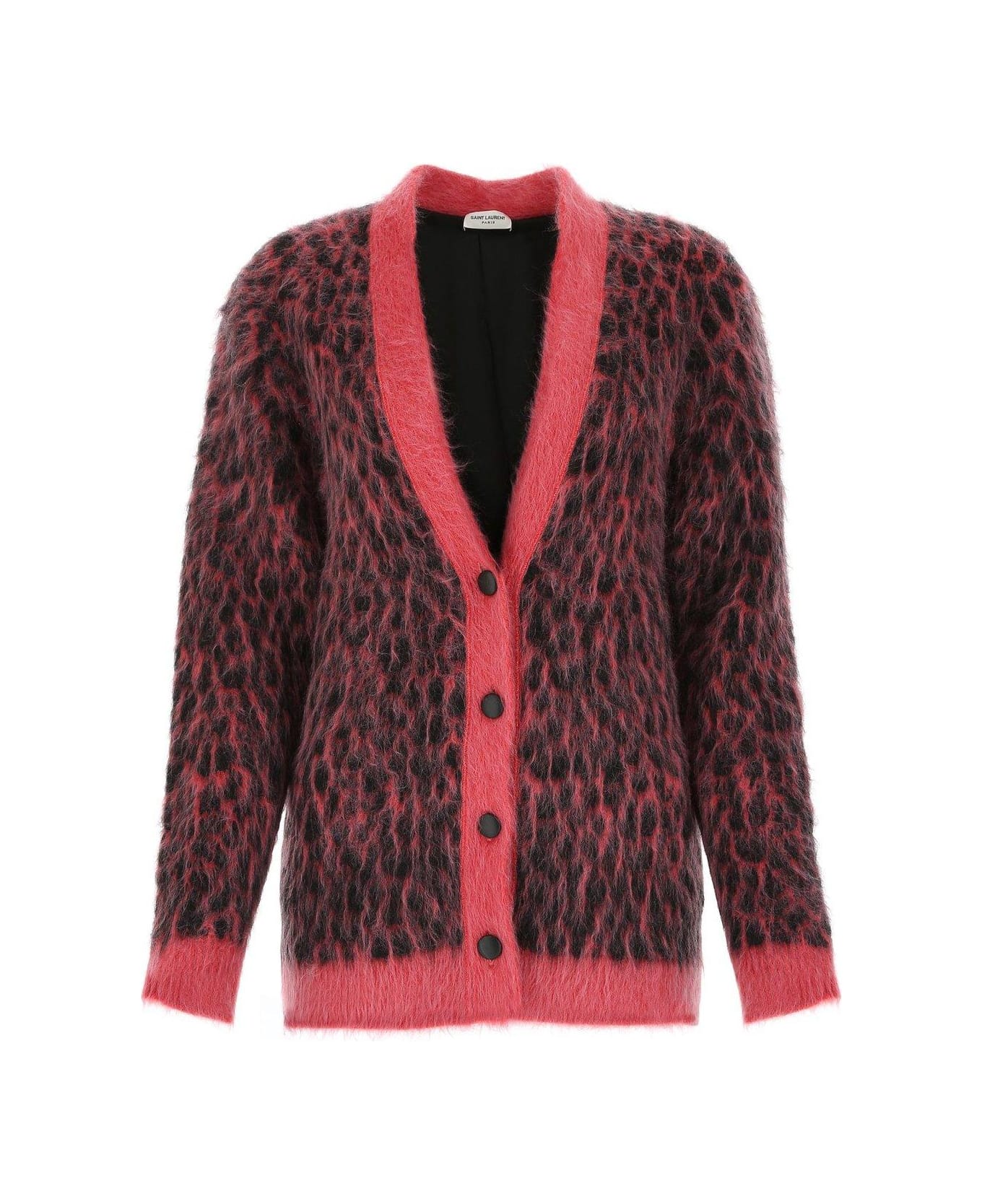 Saint Laurent Leopard Knitted Cardigan - PINK