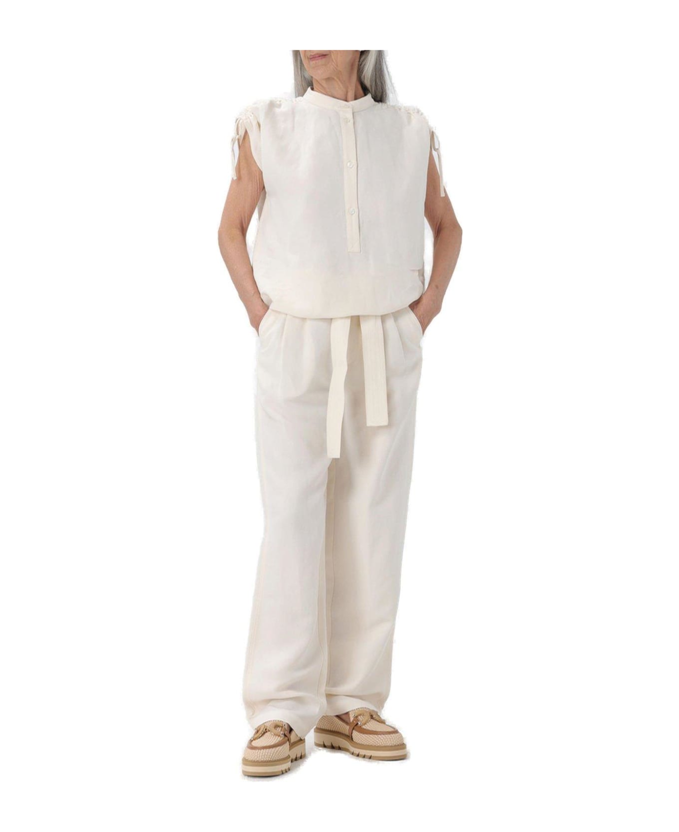 Woolrich Belted Straight Leg Pleated Trousers Woolrich - WHITE