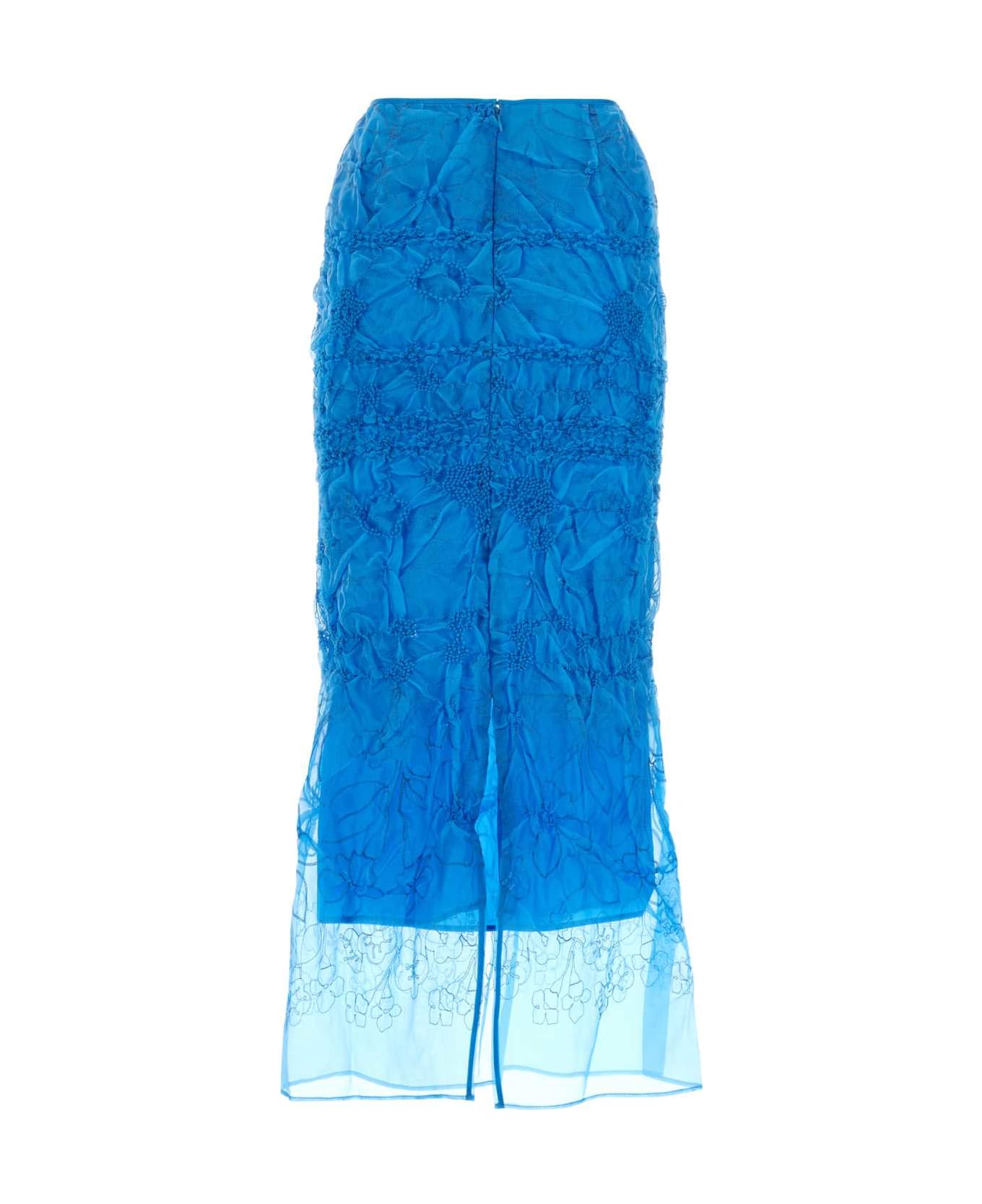 Cecilie Bahnsen Turquoise Stretch Silk Blend Skirt - CERULIAN