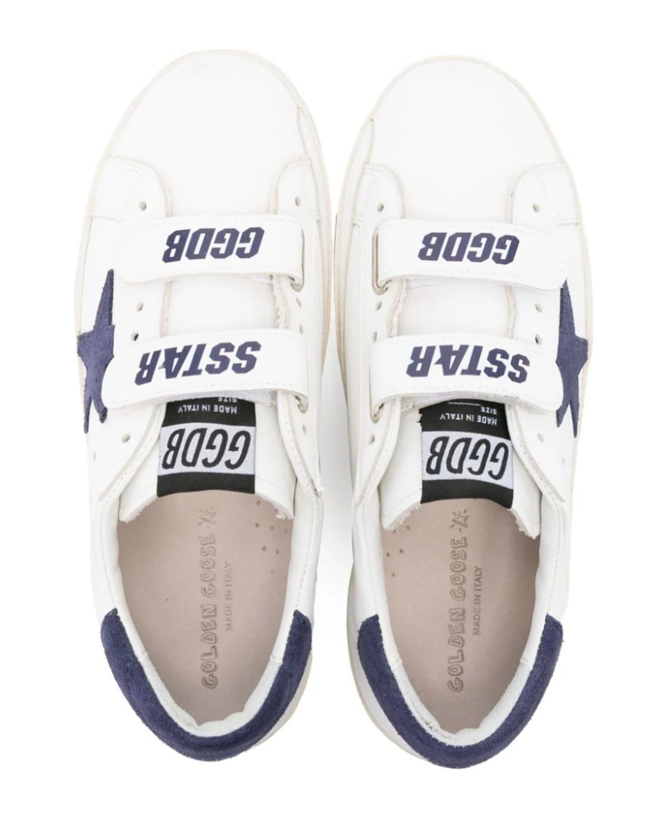 Golden Goose White Leather Sneakers - WHITE/BLUE DEPTHS