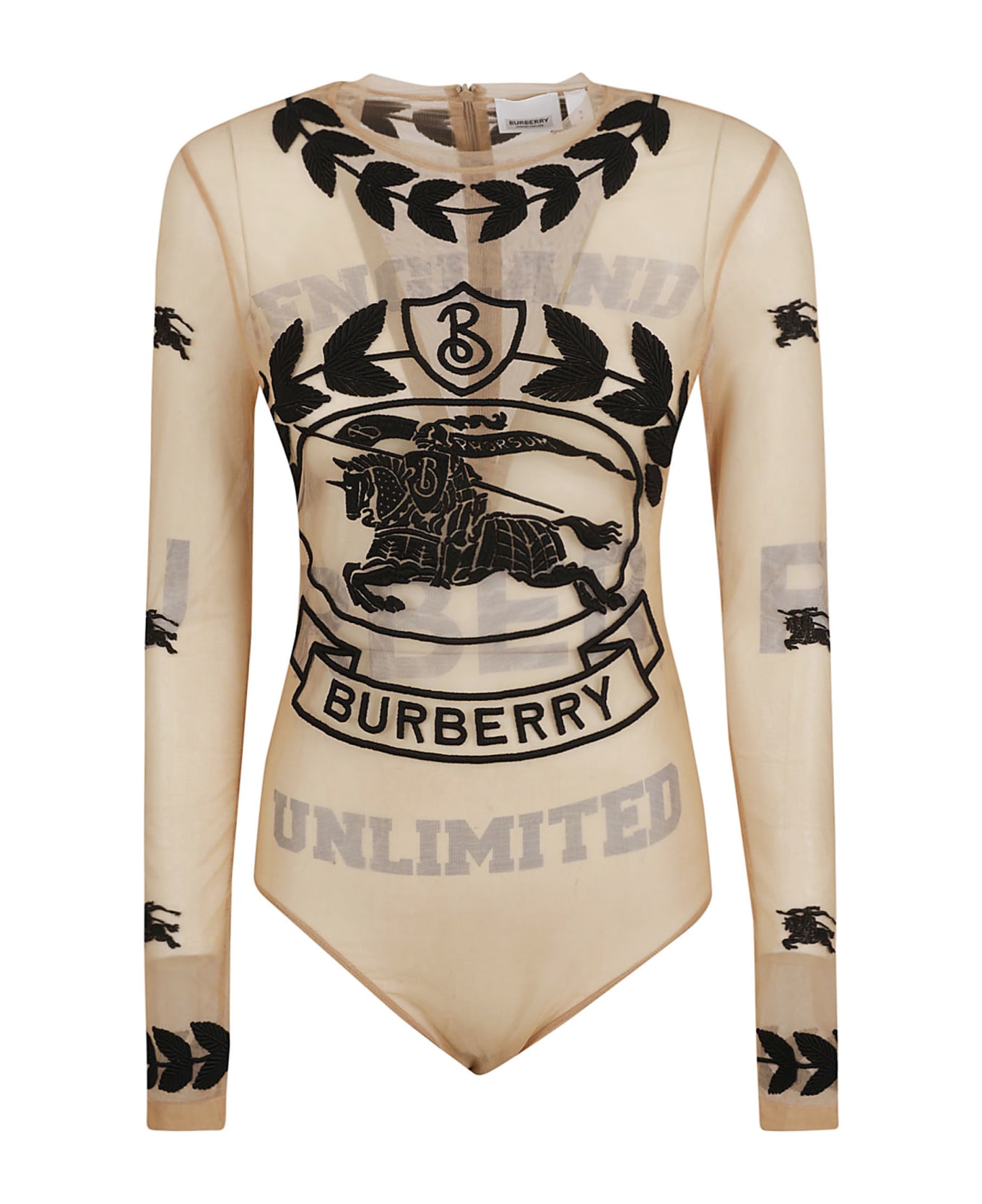 Burberry Logo Embroidered Bodysuit - BEIGE