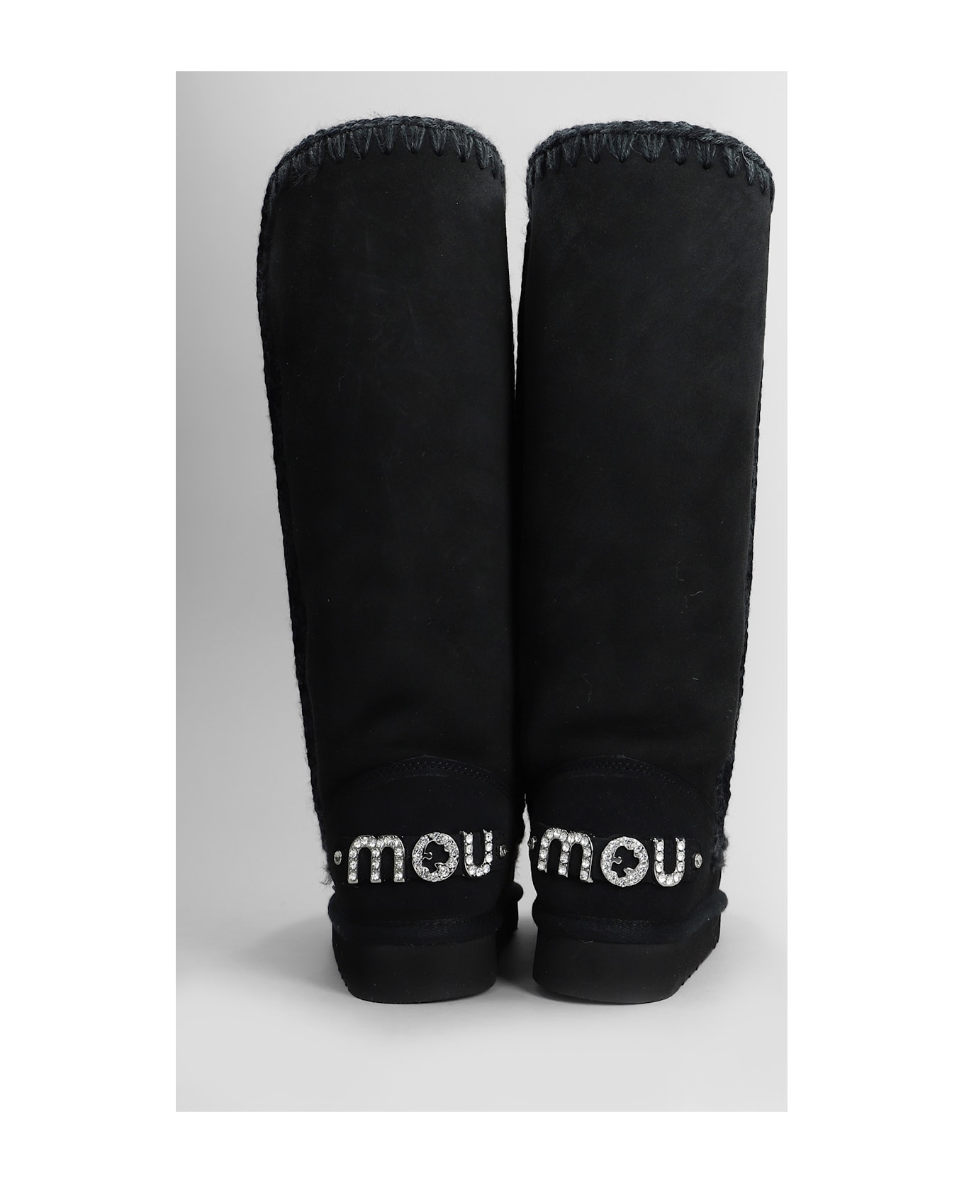 Mou Eskimo 40 Low Heels Boots In Black Suede - black