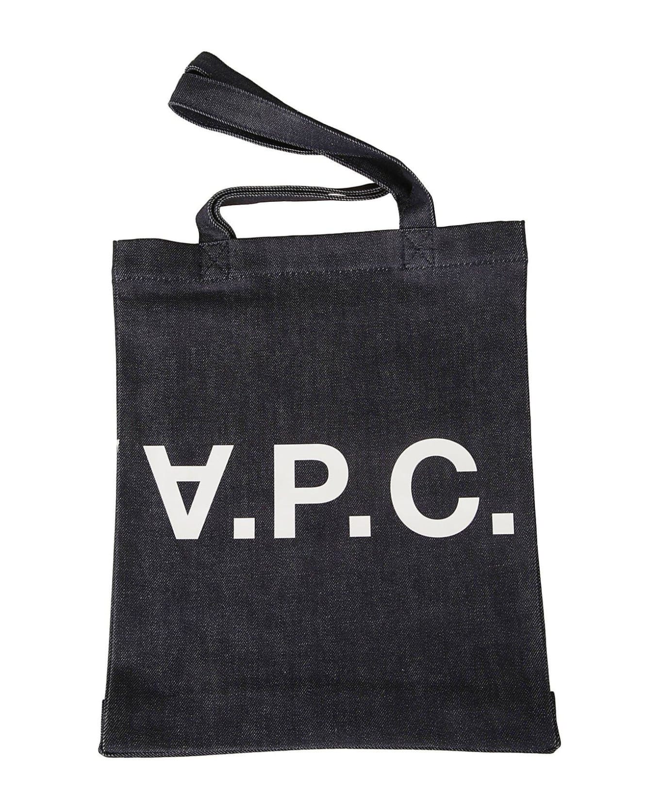 A.P.C. Logo Printed Denim Tote Bag - Blue トートバッグ