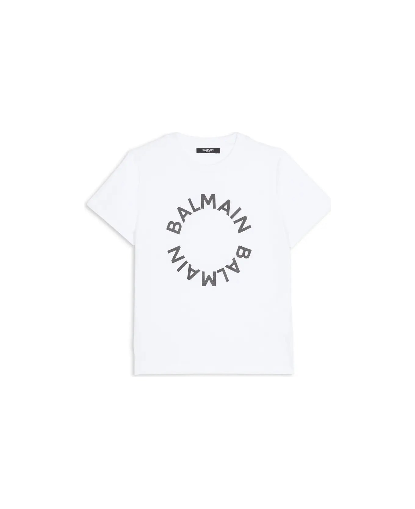Balmain White T-shirt With Circular Logo - White