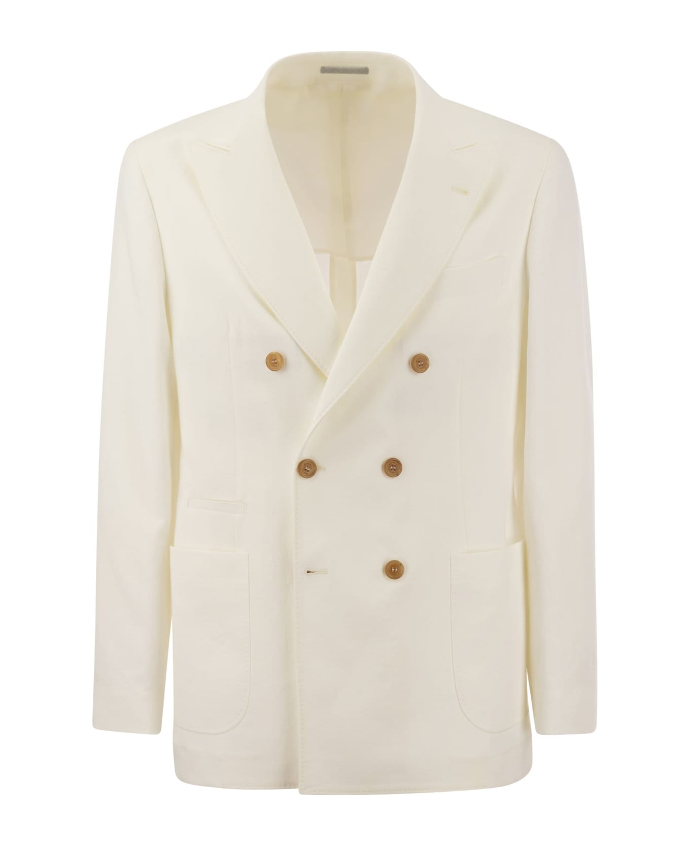 Brunello Cucinelli Twisted Linen Deconstructed Jacket With Patch Pockets - White