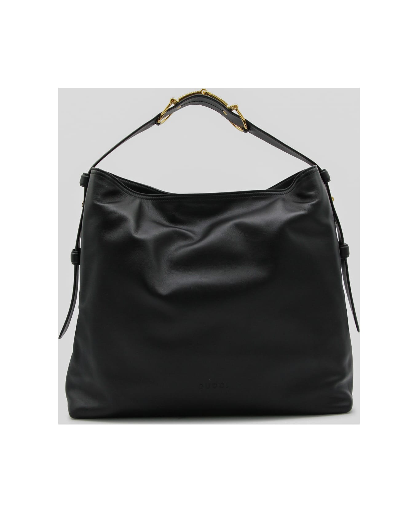 Gucci Black Leather Maxi Horsebit Shoulder Bag - Black