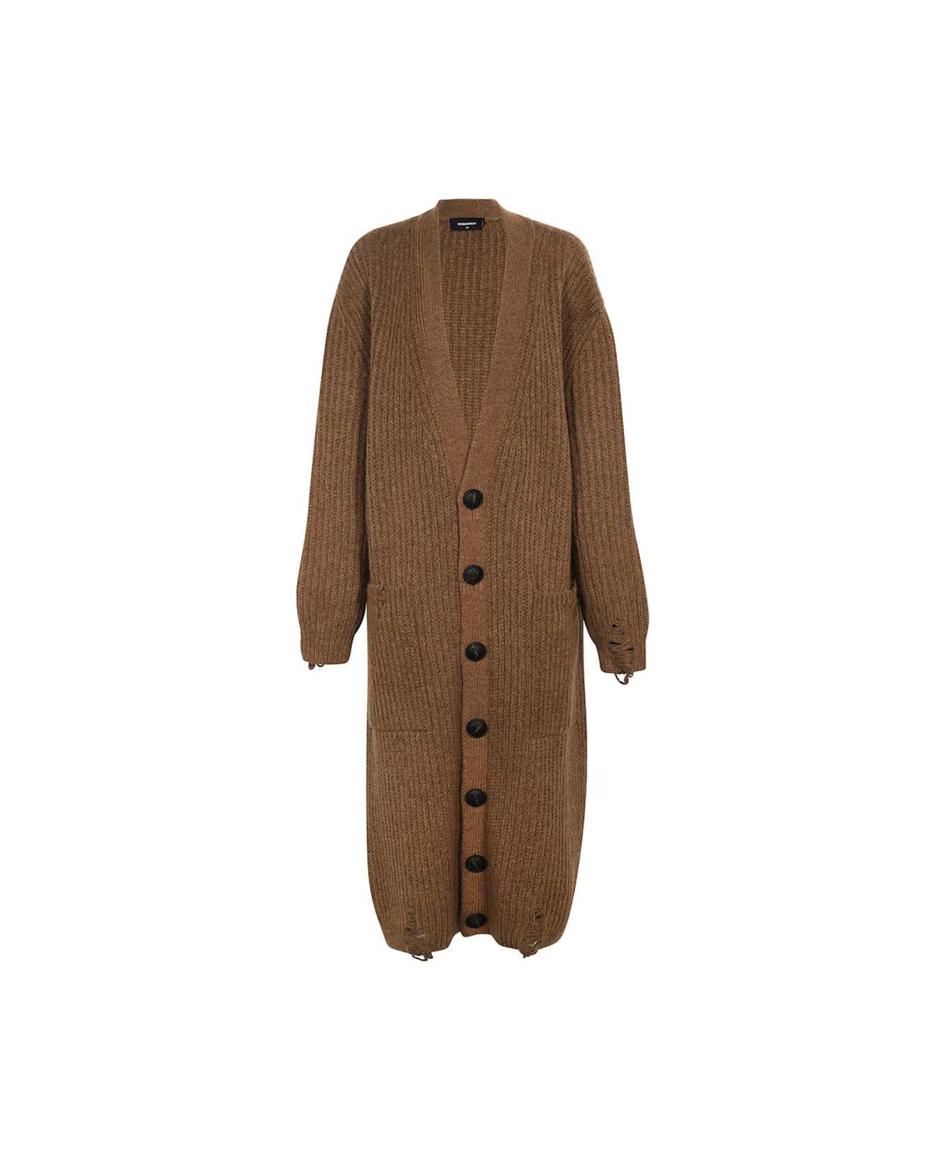 Dsquared2 Long Knitted Cardigan - brown