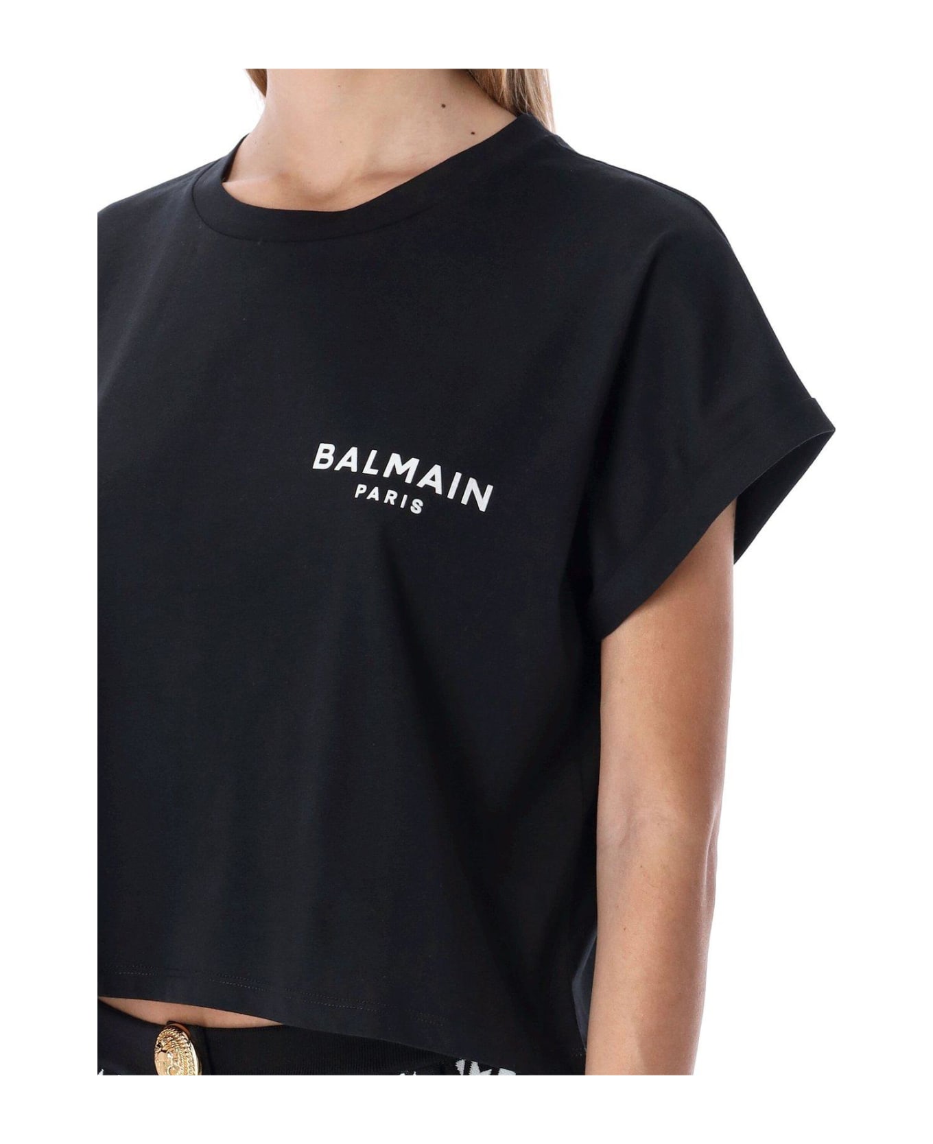 Balmain Logo Printed Short-sleeved Cropped T-shirt - Nero/bianco Tシャツ