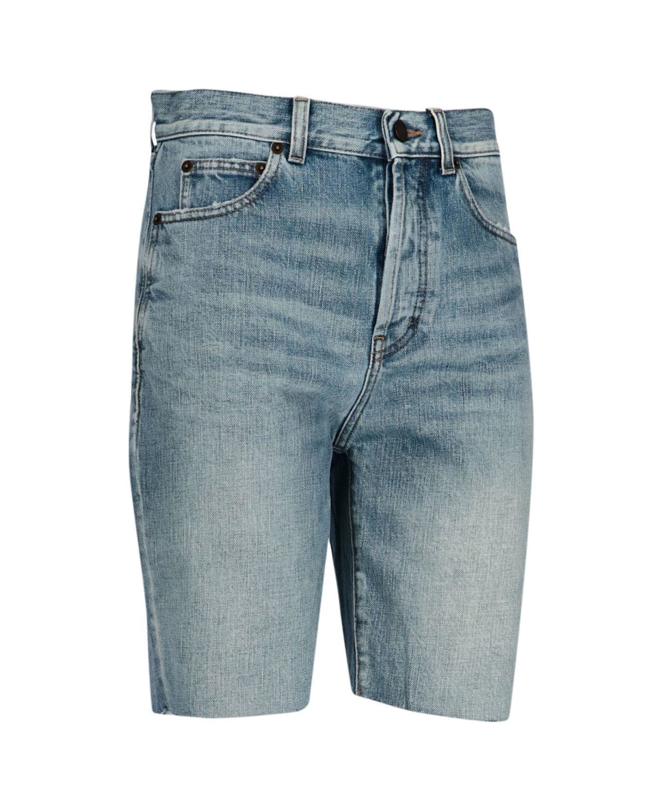 Saint Laurent Raw-cut Denim Shorts - BLUE