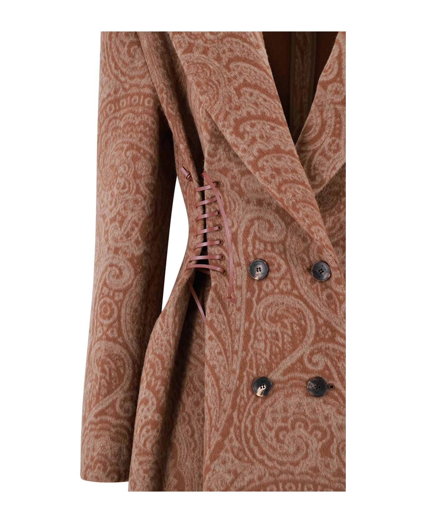 Etro Long Wool Coat With Paisley Pattern