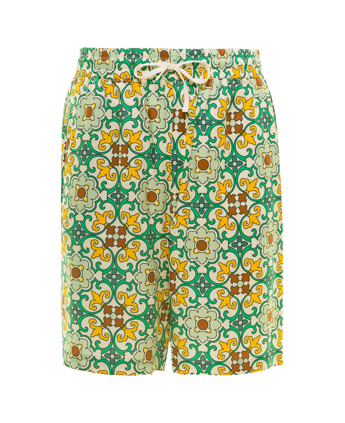 Drôle de Monsieur Multicolor Shorts Faïence With Graphic Print All-over In Viscose Man - Green