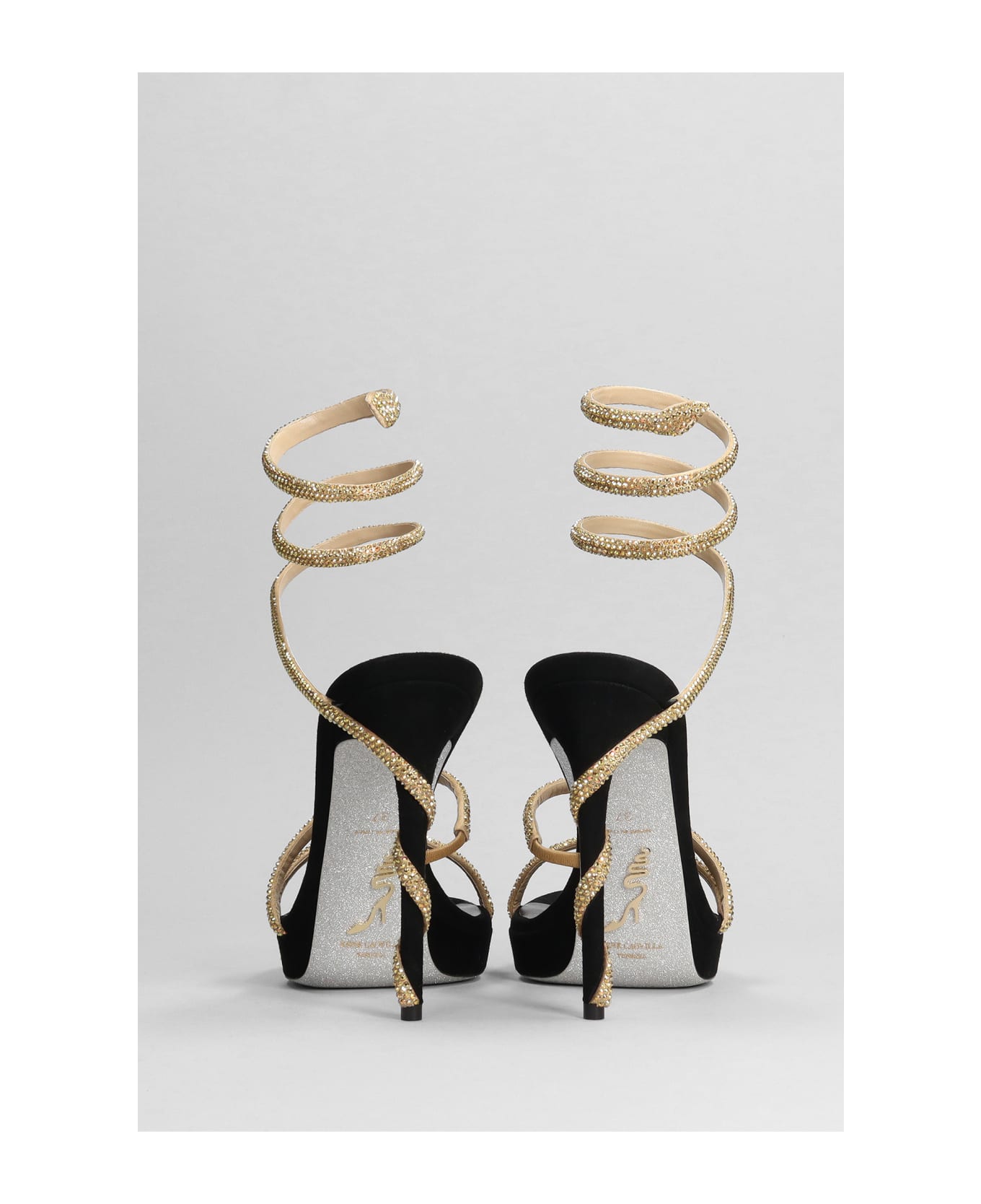 René Caovilla Margot Sandals In Black Leather - black