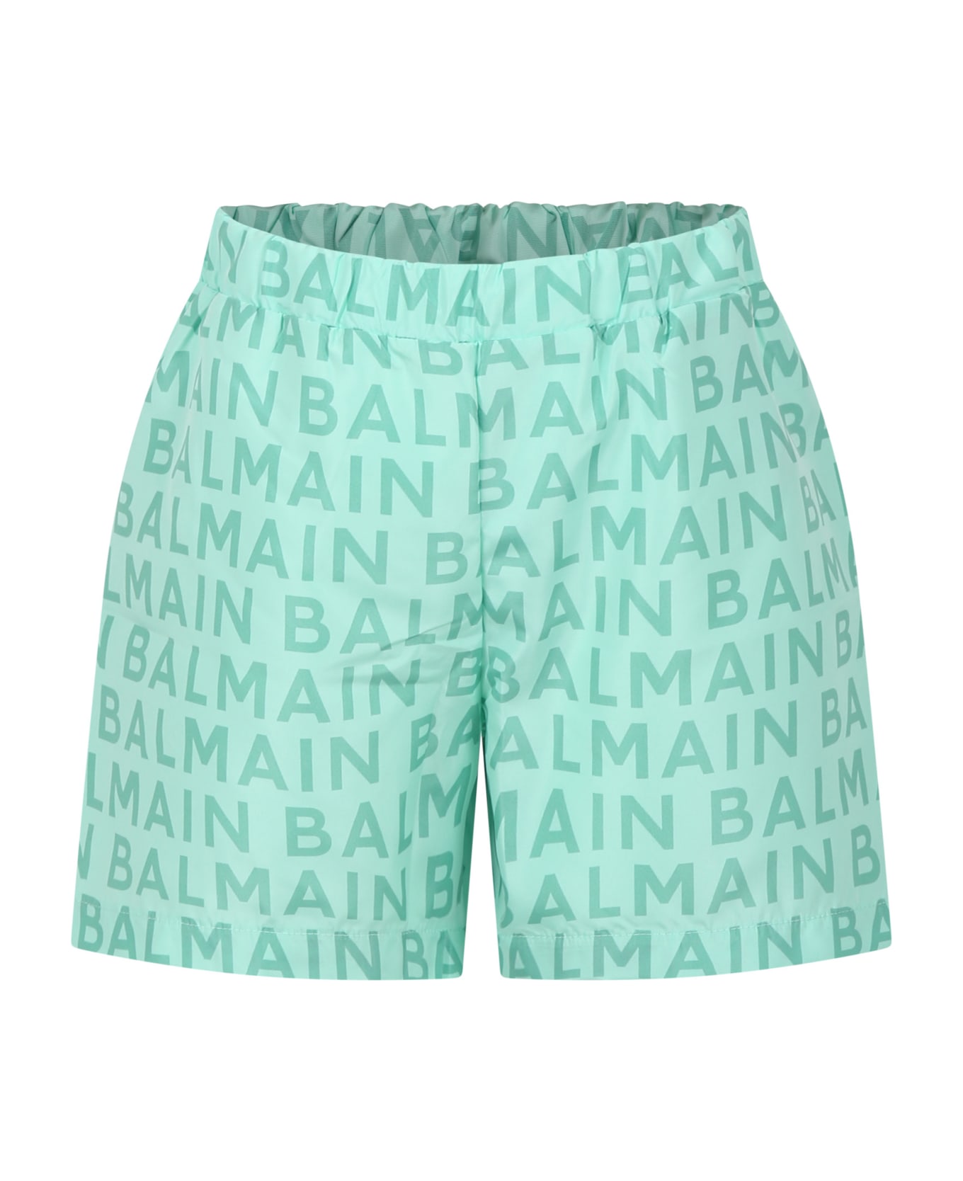 Balmain Green Swim Boxer For Boy With Logo - Green 水着