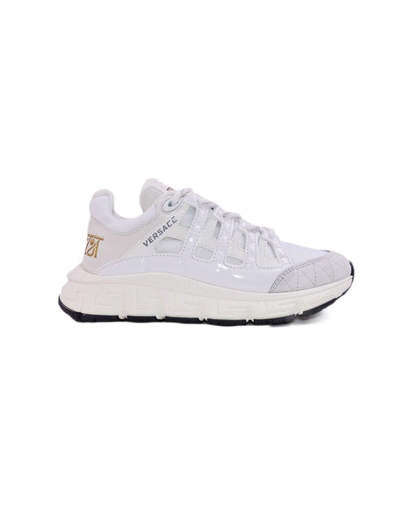 Young Versace Logo Patch Lace-up Sneakers - Bianco Oro