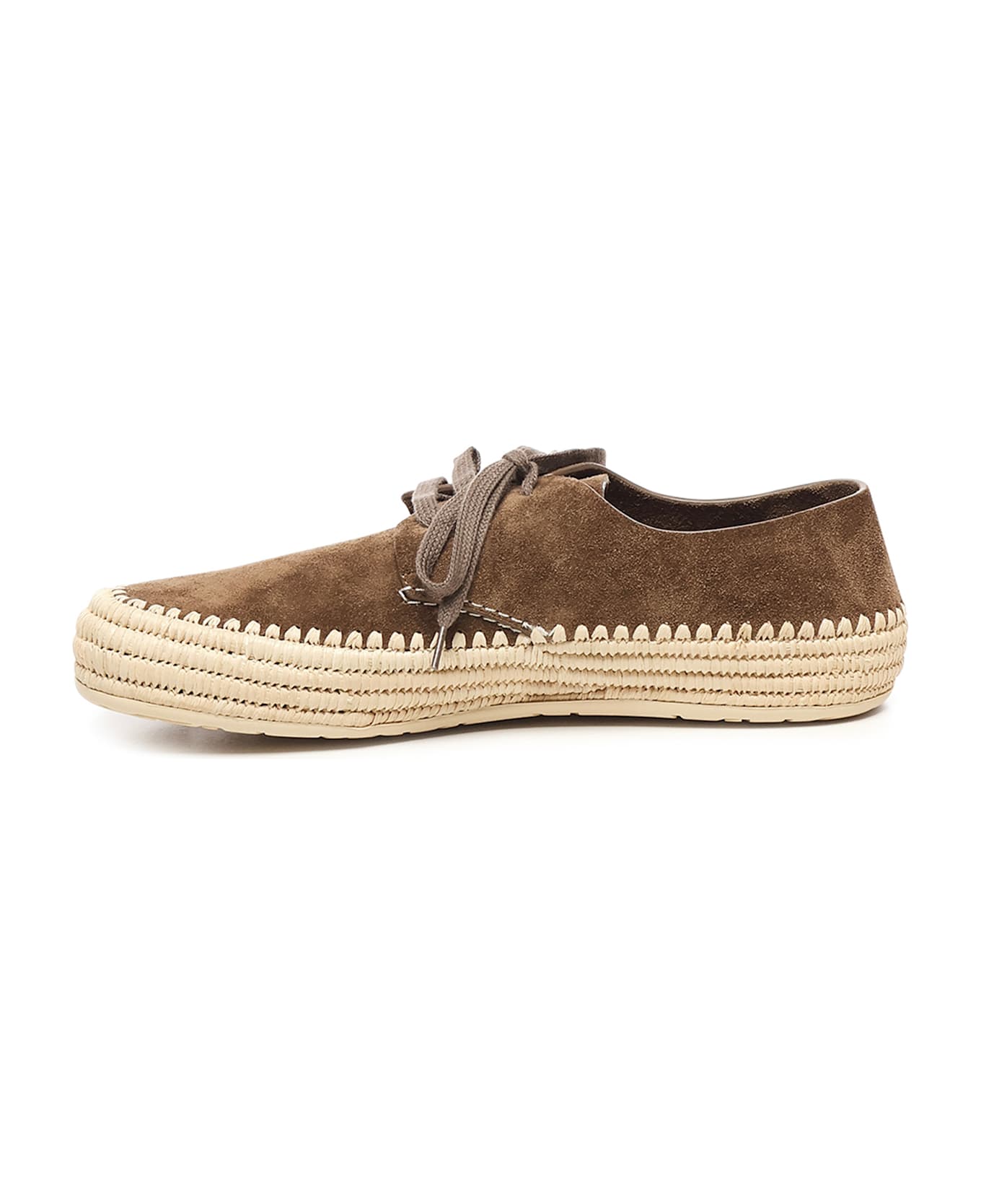 Loewe Rio Suede And Raffia Lace-ups - TAUPE GRAY