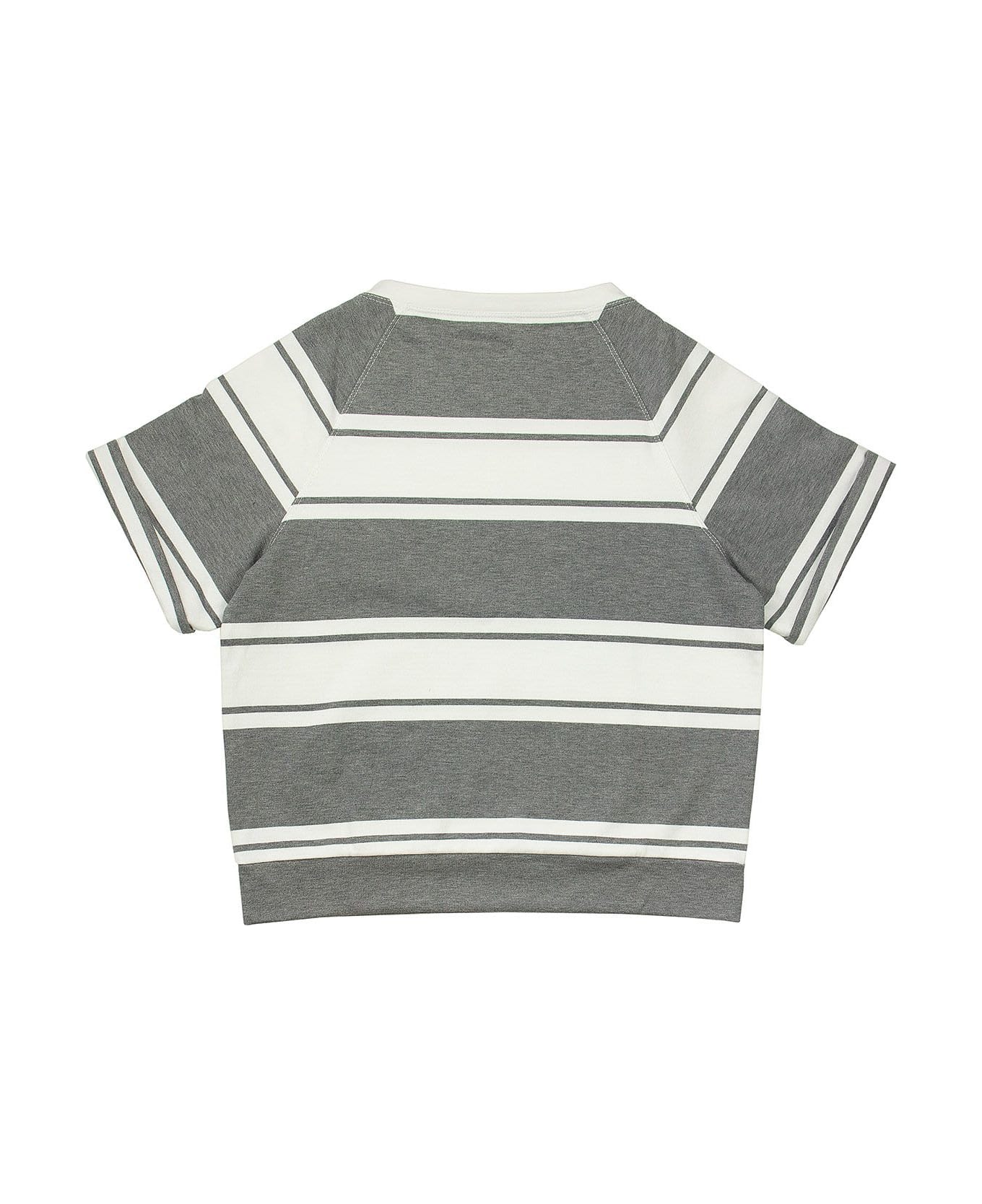 Brunello Cucinelli Cotton Striped French Terry Sweatshirt With Monili - Grey