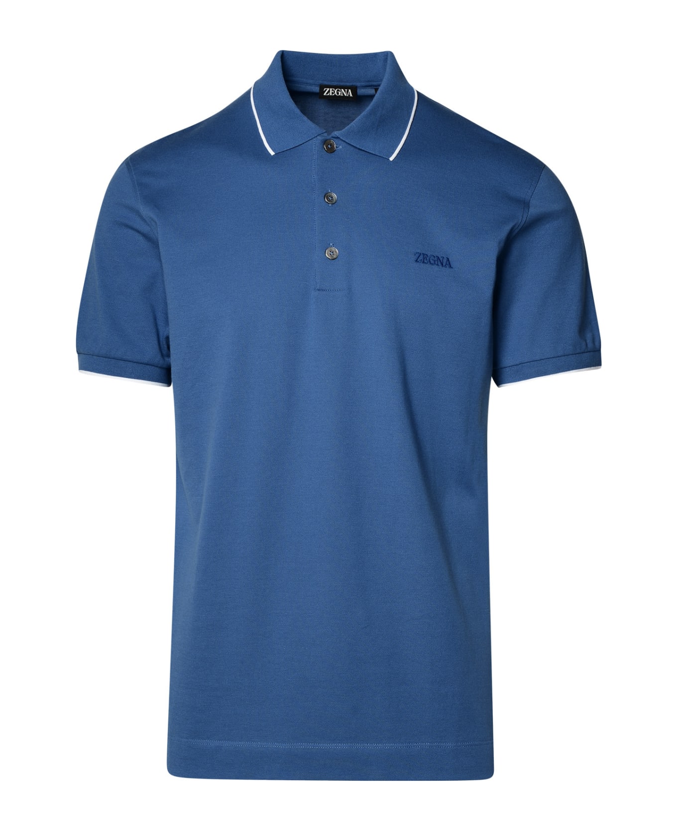 Zegna Polo Shirt In Blue Cotton - Blue