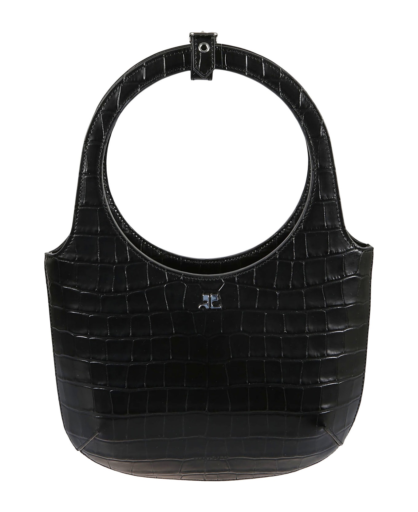Courrèges Croco Embossed Handbag - Black