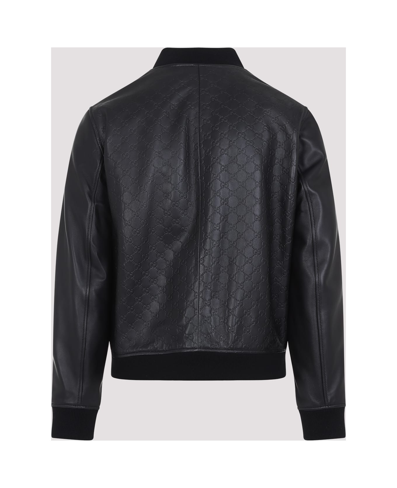 Gucci Leather Gg Logo Jacket - Black