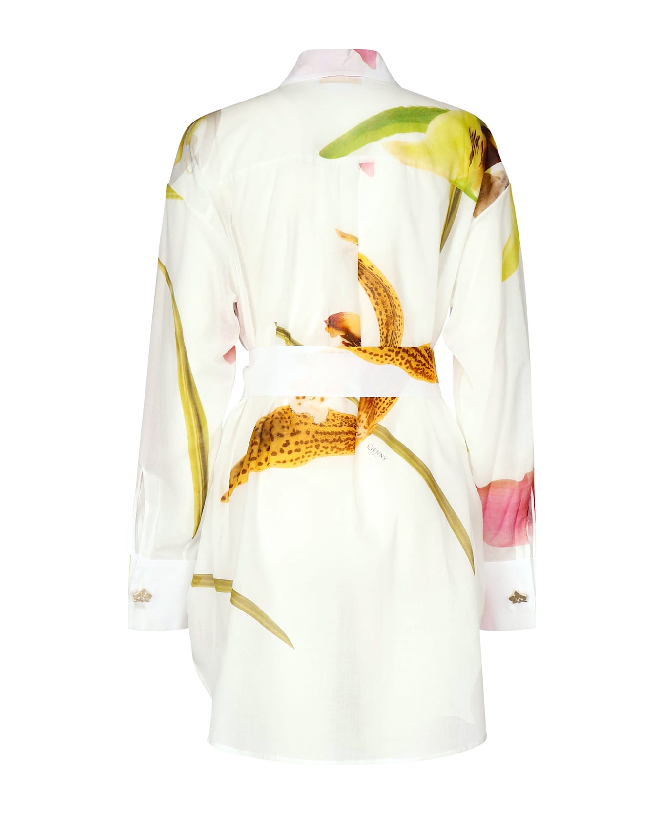Genny Long Dress With Orchid Print - White