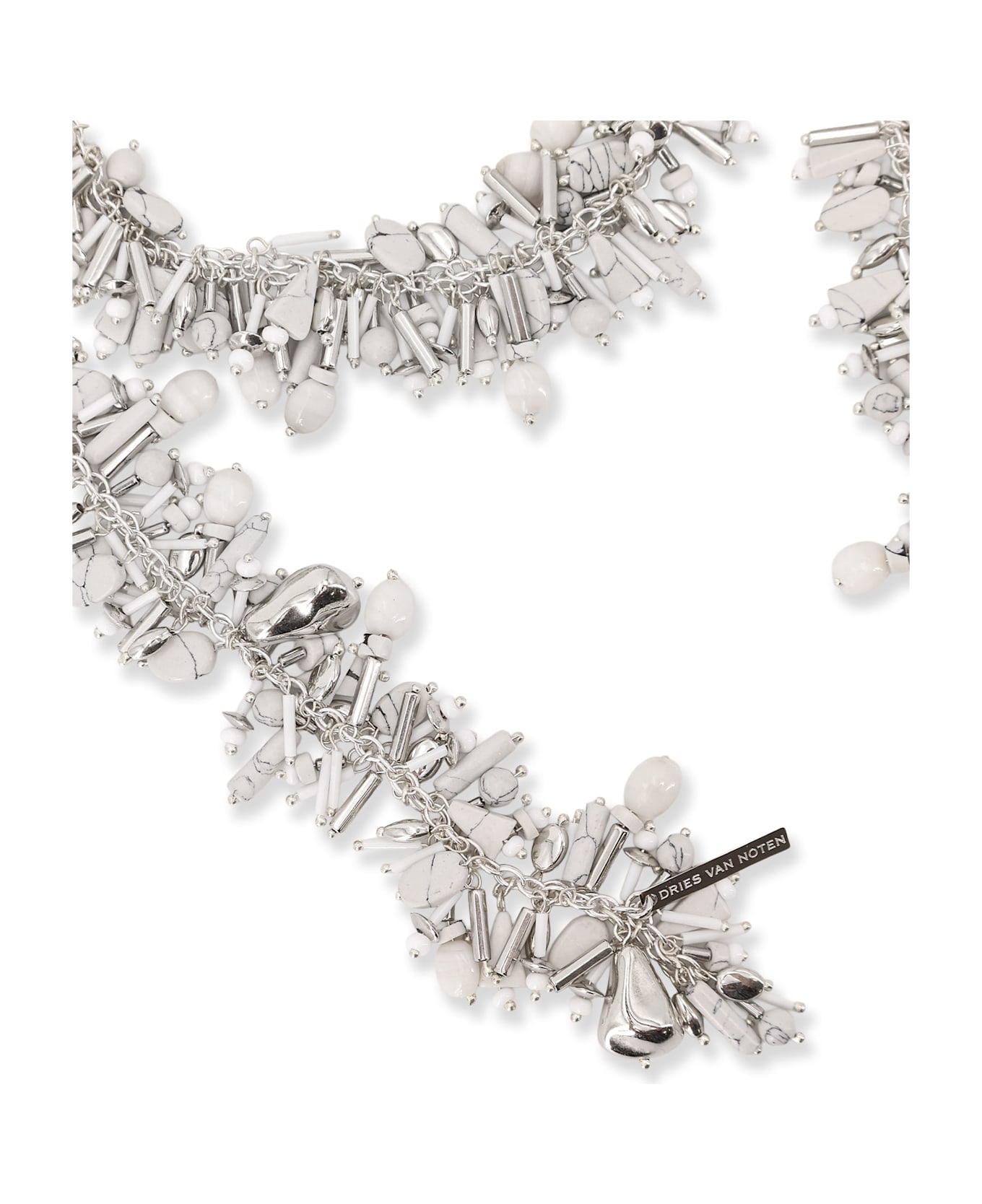 Dries Van Noten Embroidered Scarf Metal Necklace - White