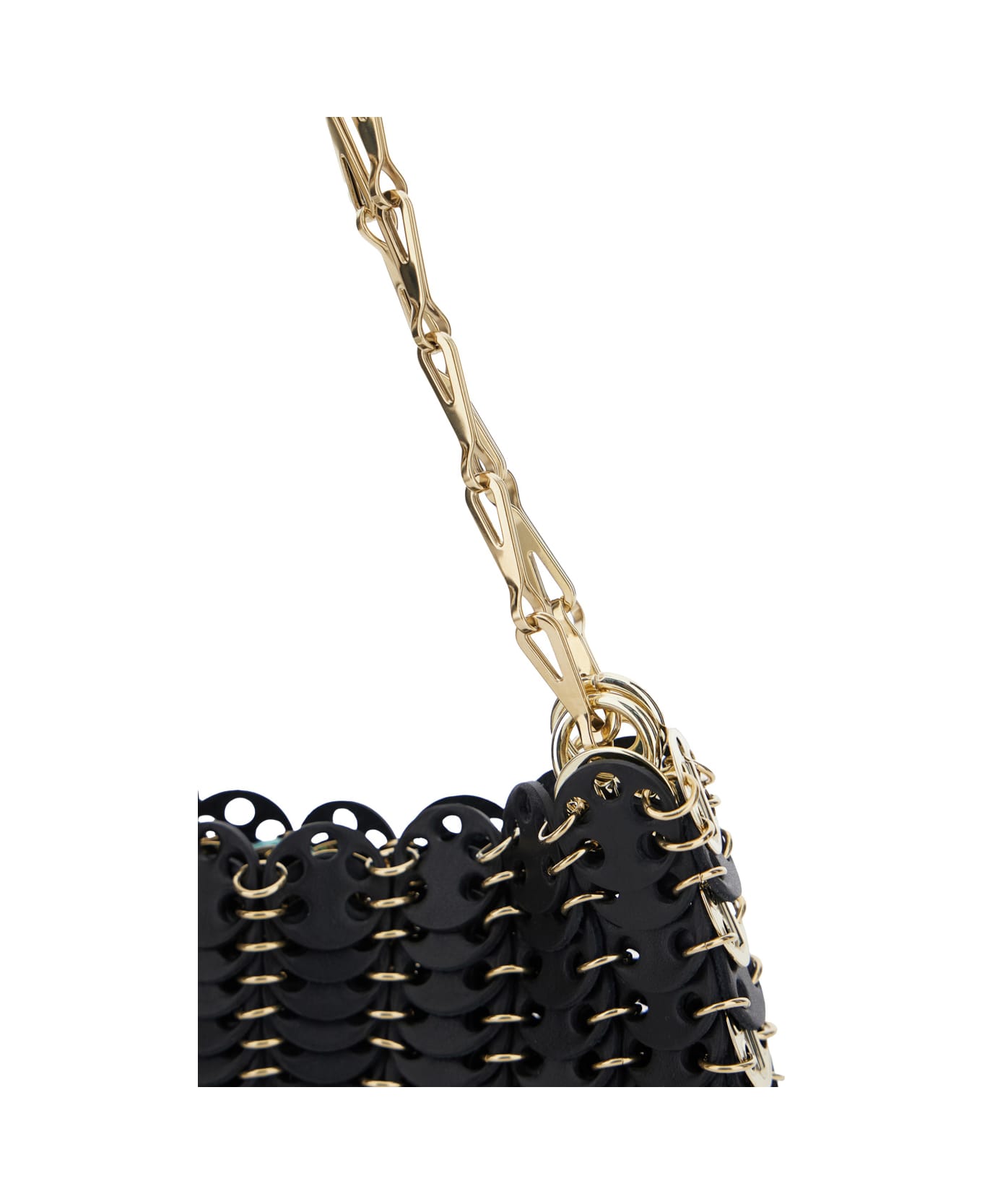 Paco Rabanne Black Shoulder Bag With Two Chain-link Shoulder Straps And Logo Engraved Discs In Leather Woman - Black