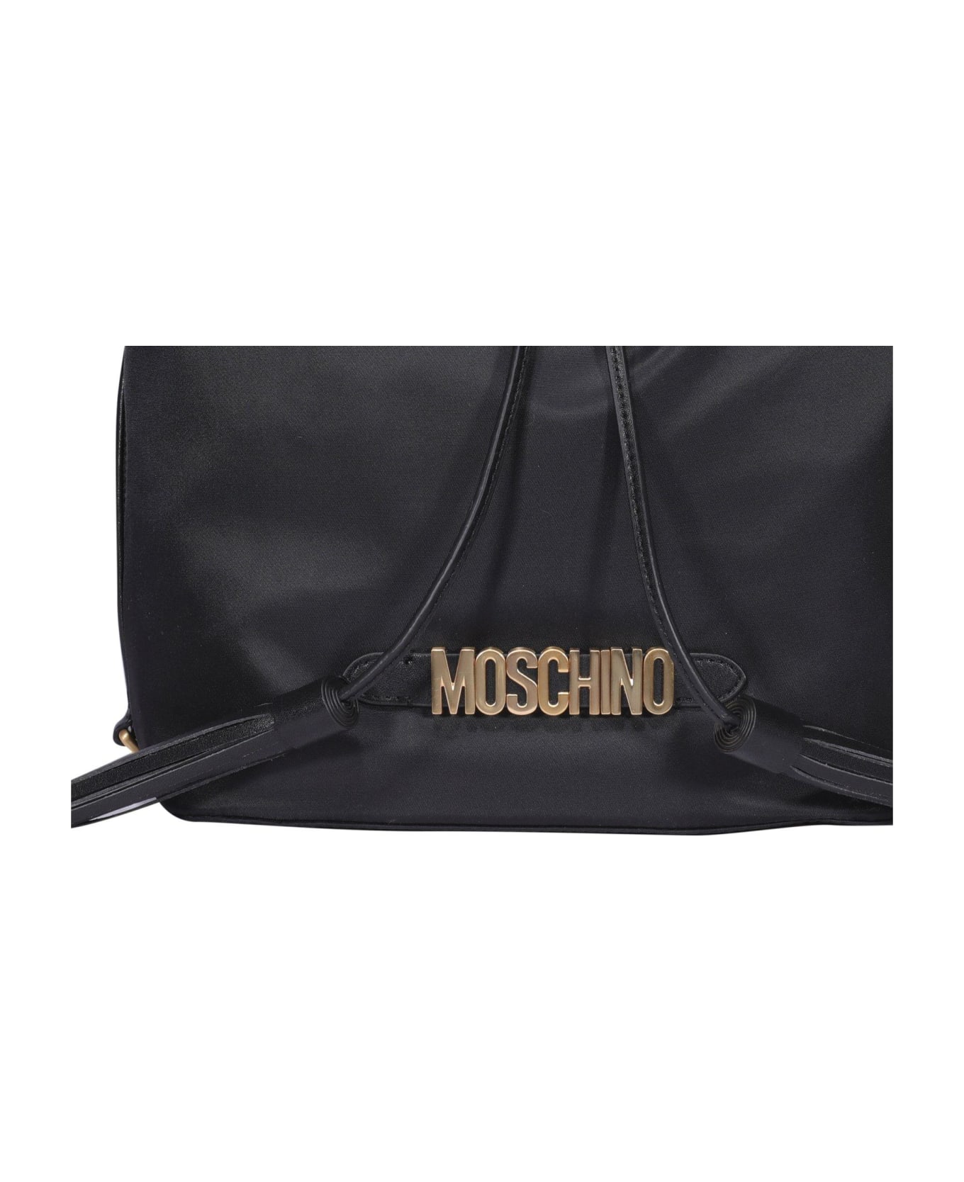 Moschino Logo Plaque Drawstring Bucket Bag - Fantasia Nero