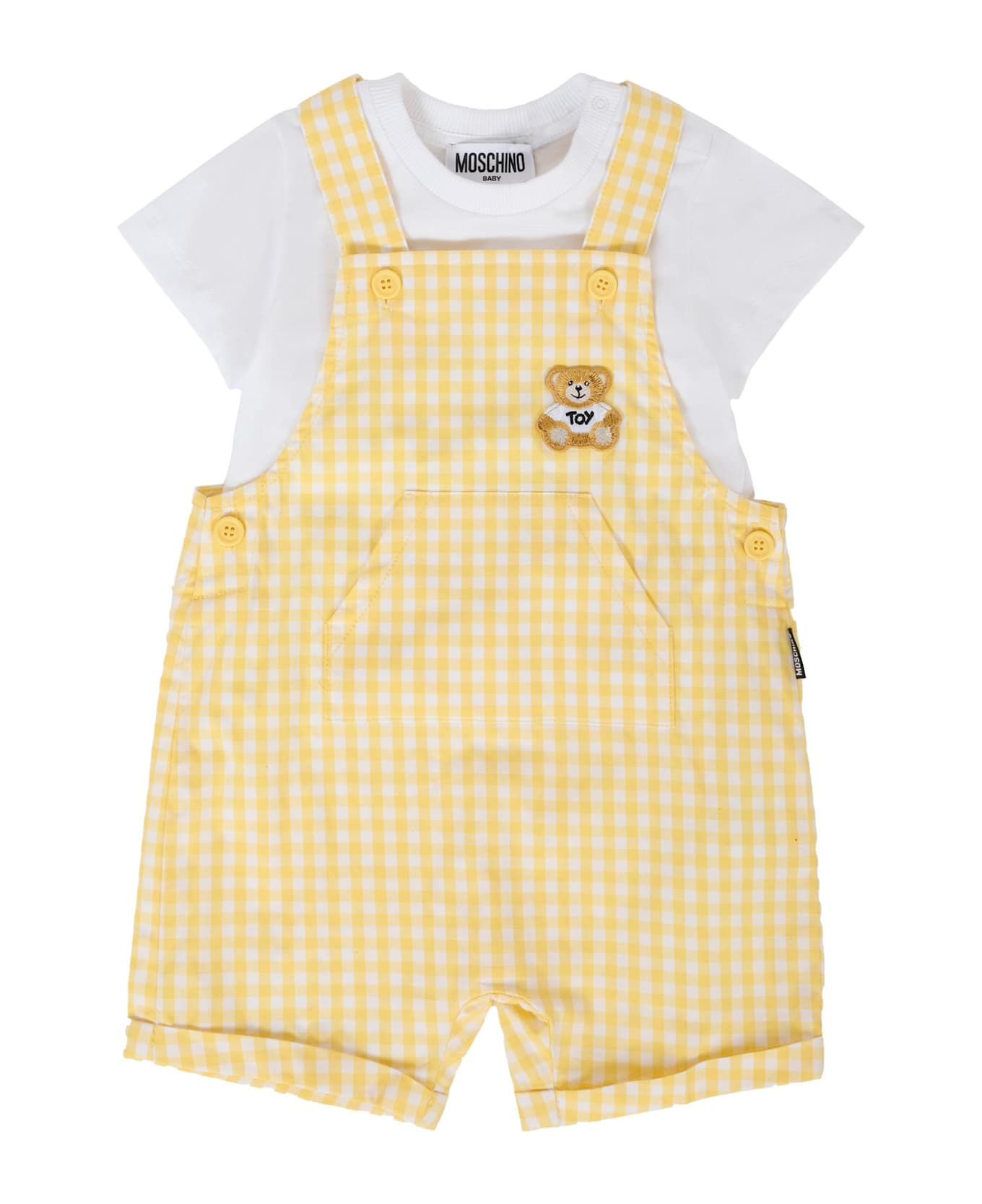 Moschino Yellow Dungarees For Baby Boy With Teddy Bear - Yellow