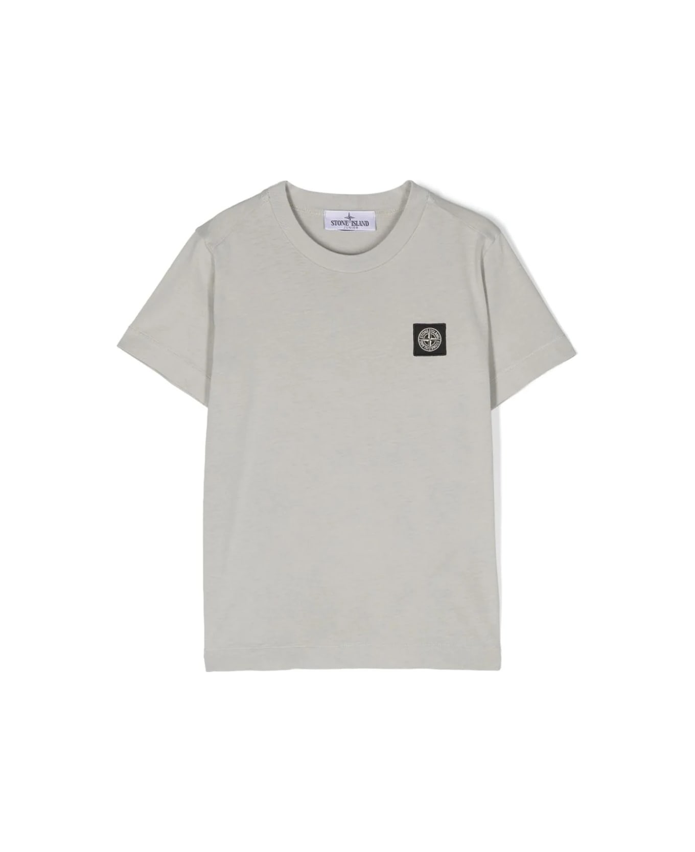 Stone Island Junior Pearl Grey T-shirt With Logo Patch - Grey