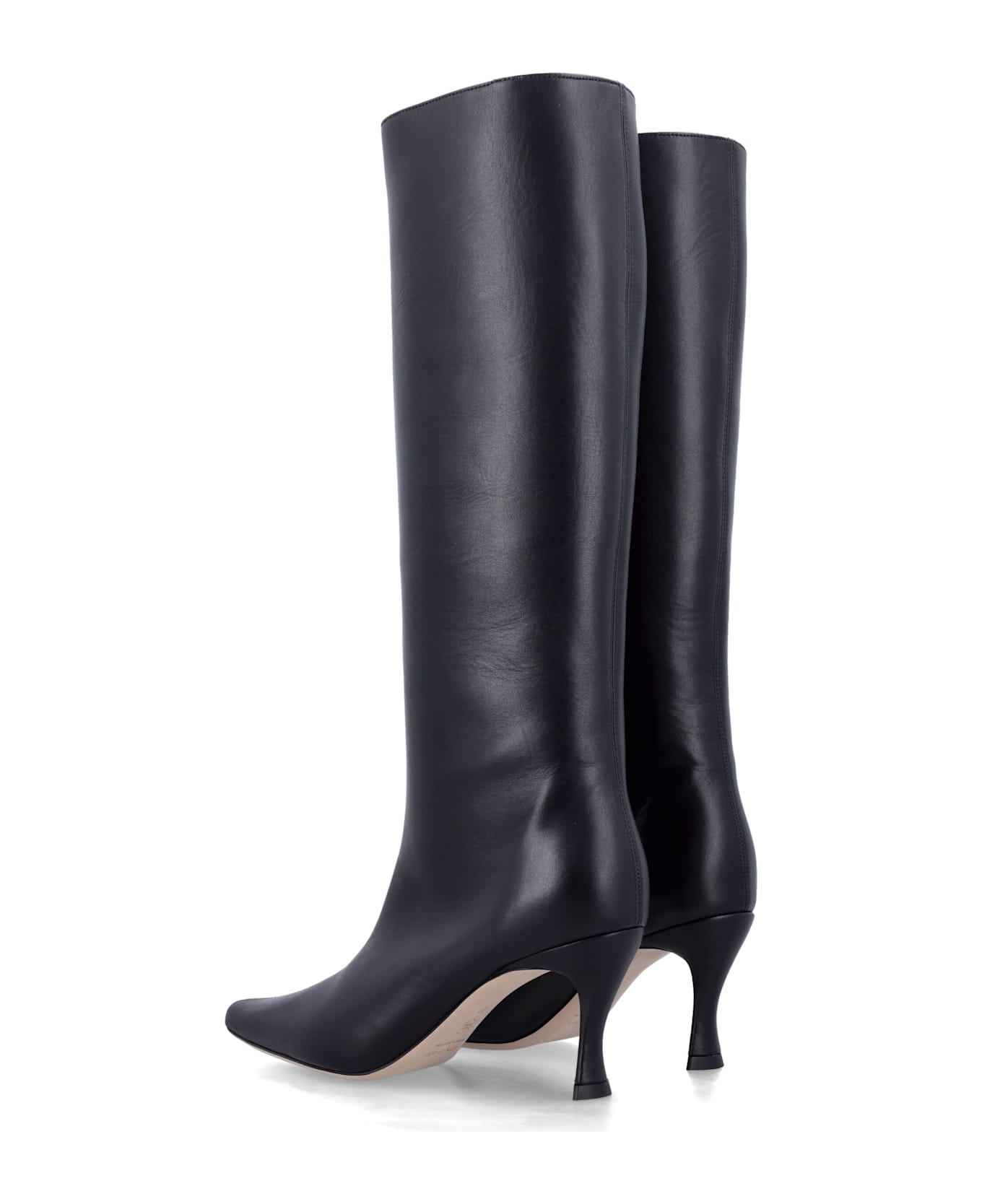 BY FAR Stevie 42 White Leather Boots - BLACK