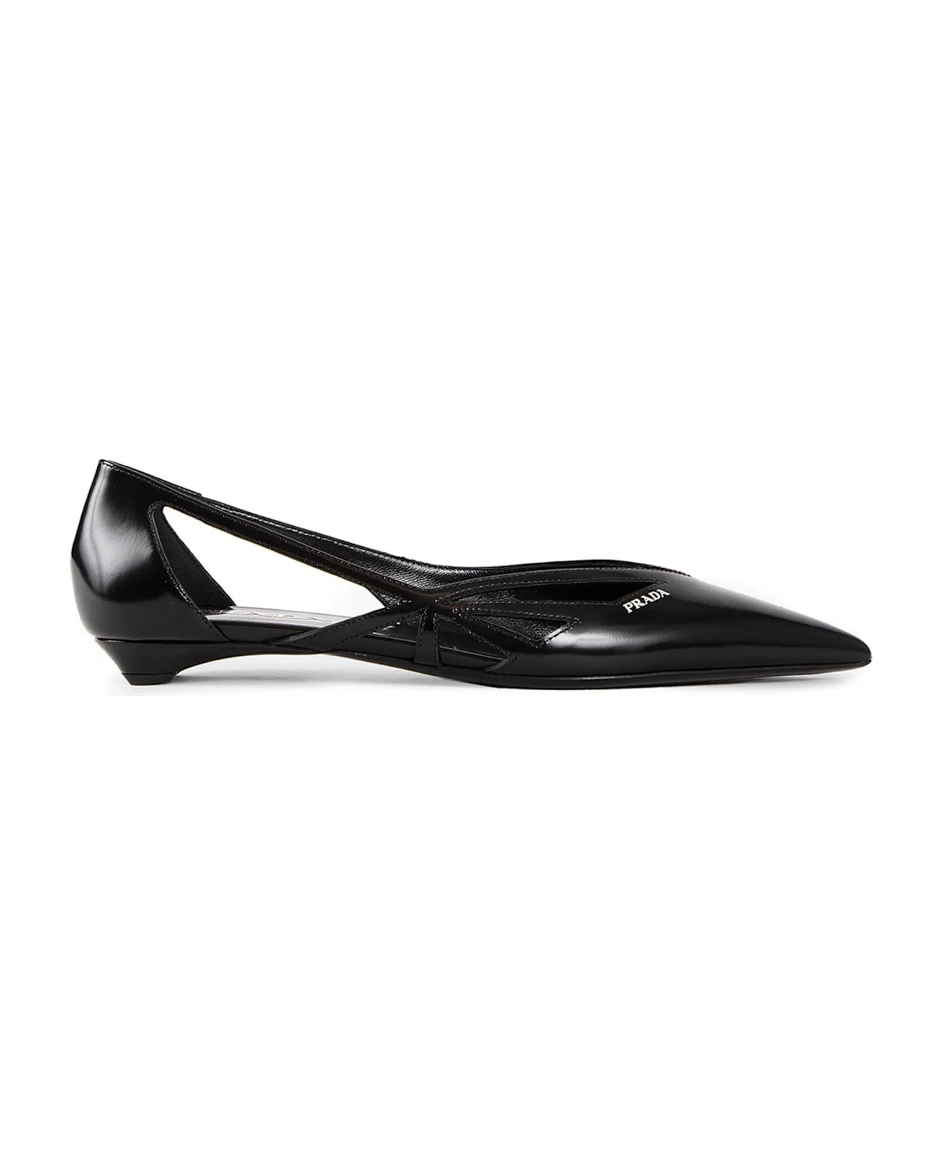 Prada Brushed Leather Cut-out Ballerina Flats - Black