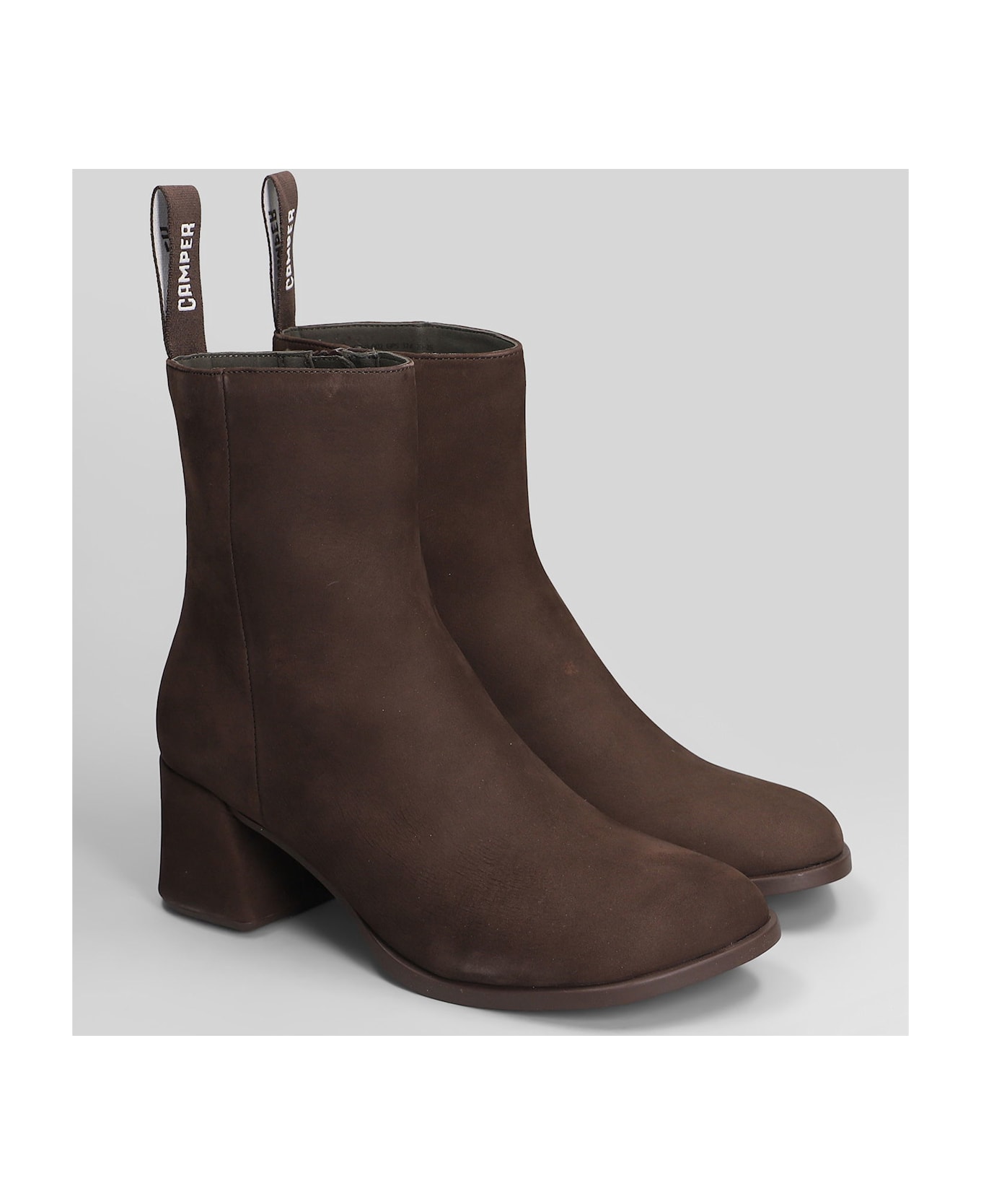 Camper Kora High Heels Ankle Boots In Brown Nubuck - brown