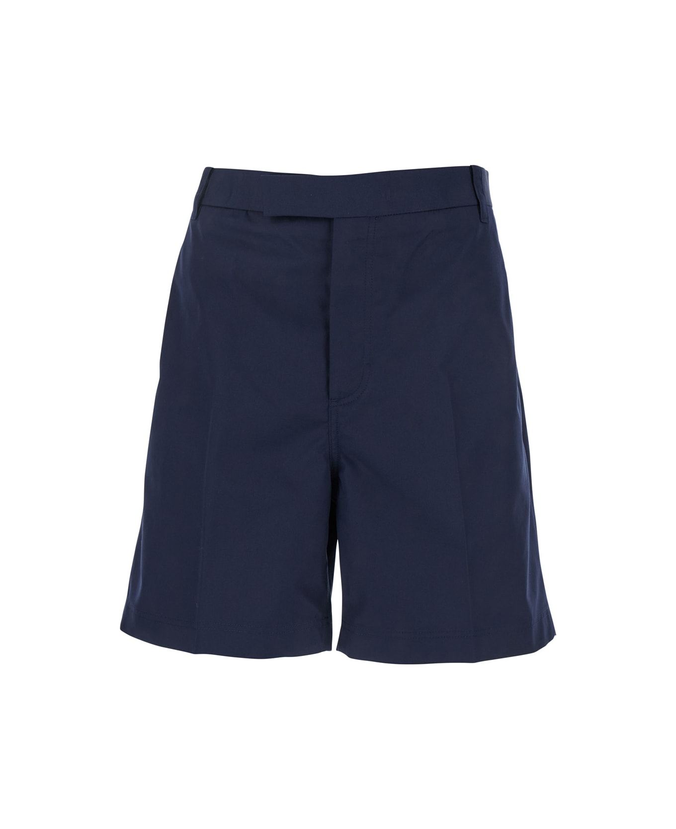 Thom Browne Blue Bermuda Pants With Logo Patch On The Rear And Belt Loops In Cotton Blend Man - Blu