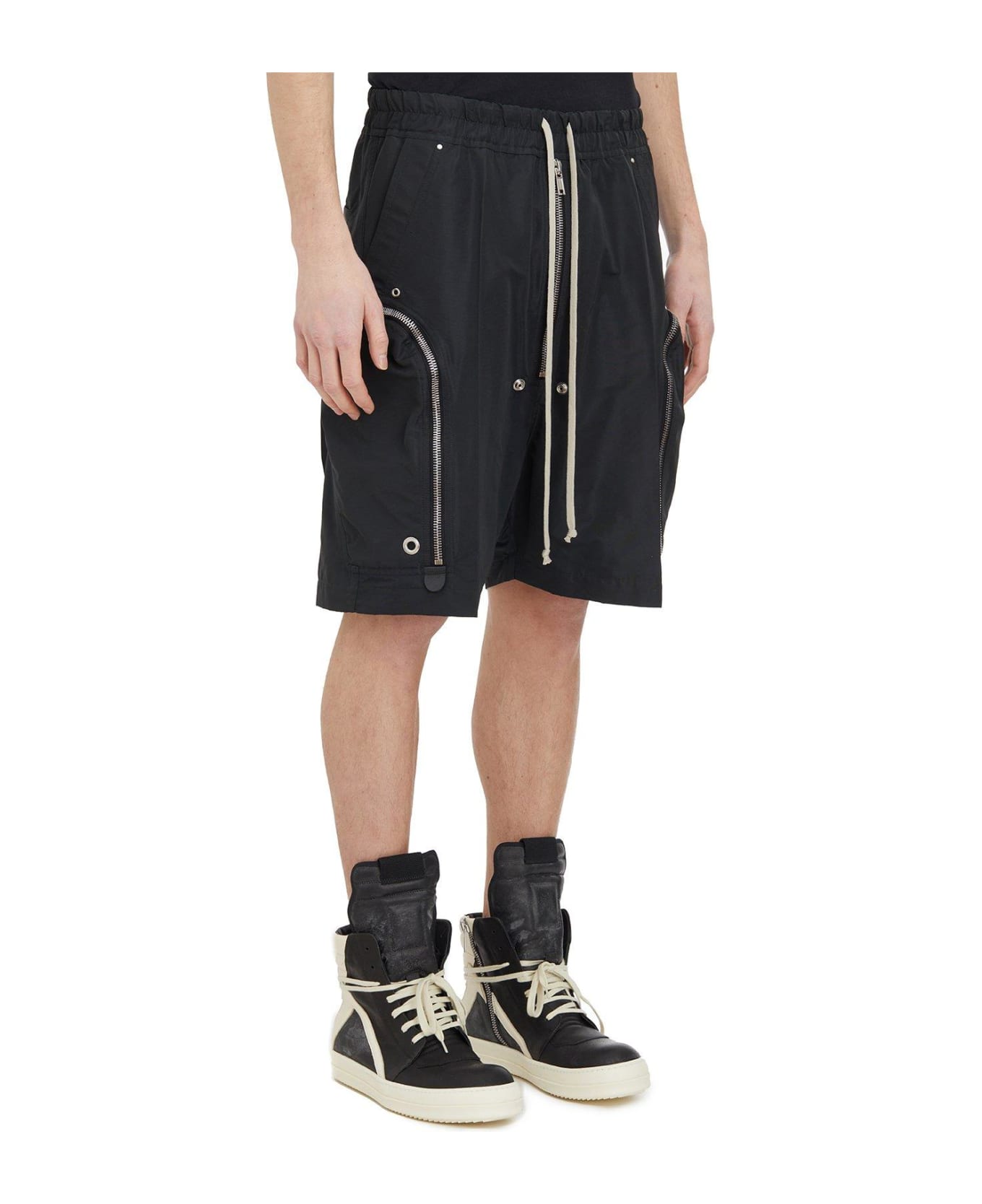 Rick Owens Drawstring Zip-pocket Poplin Shorts - BLACK ショートパンツ