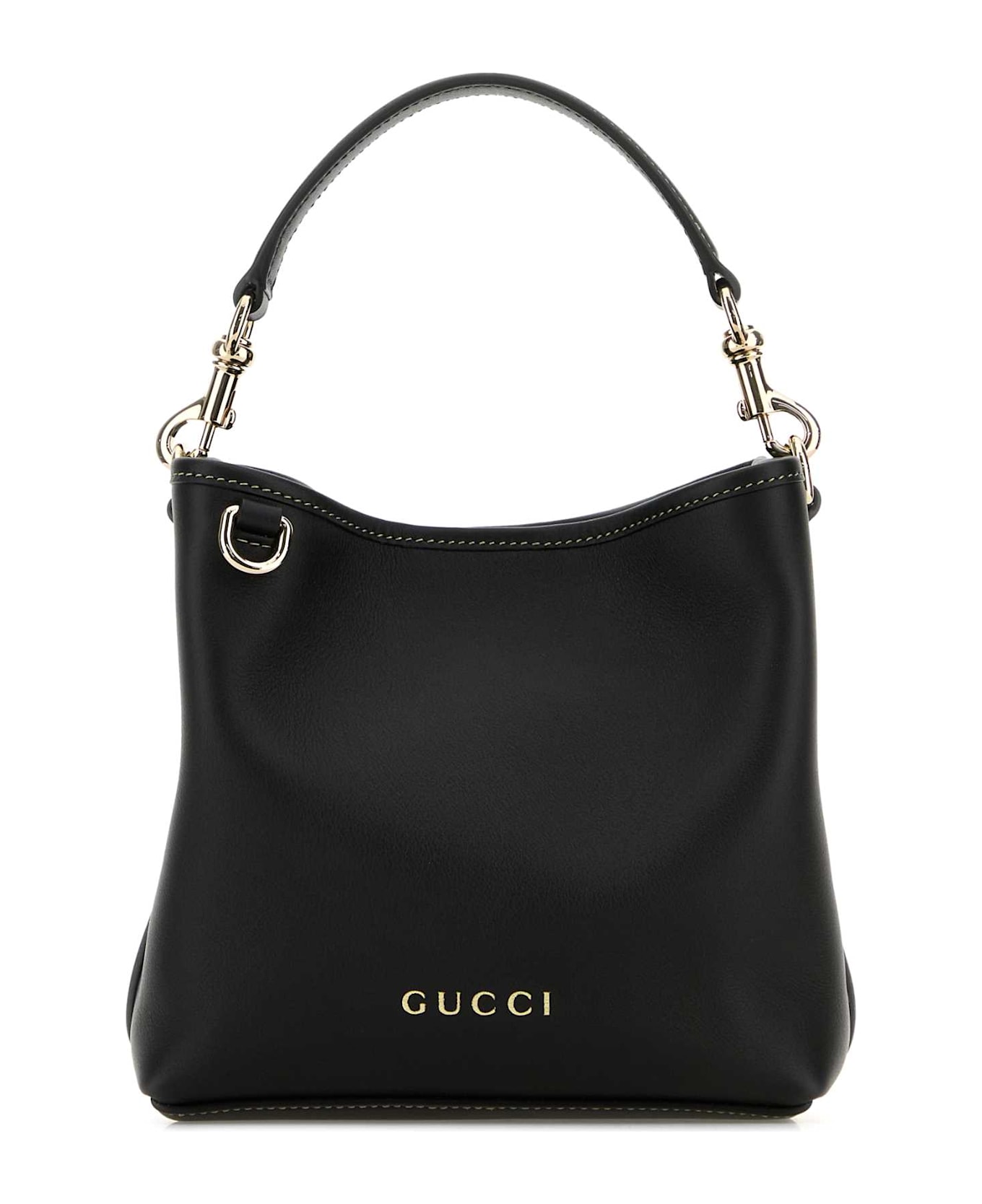 Gucci Black Leather Gg Emblem Bucket Bag - Black