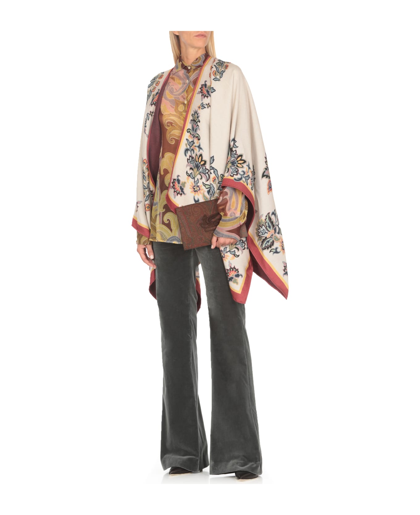 Etro Floral Paisley Cape - PRINT ON BEIGE BASE