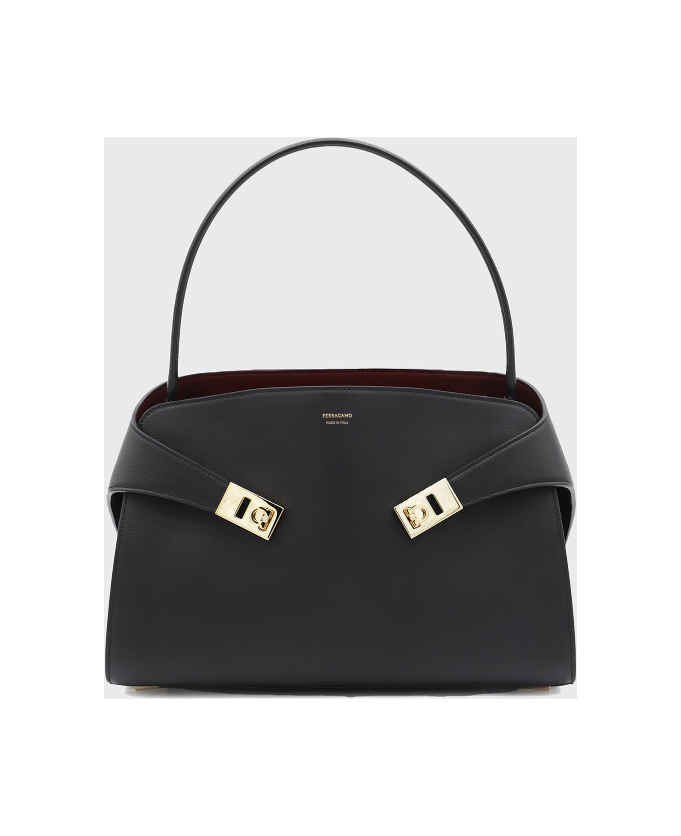 Ferragamo Black Leather Top Handle Bag - BLACK