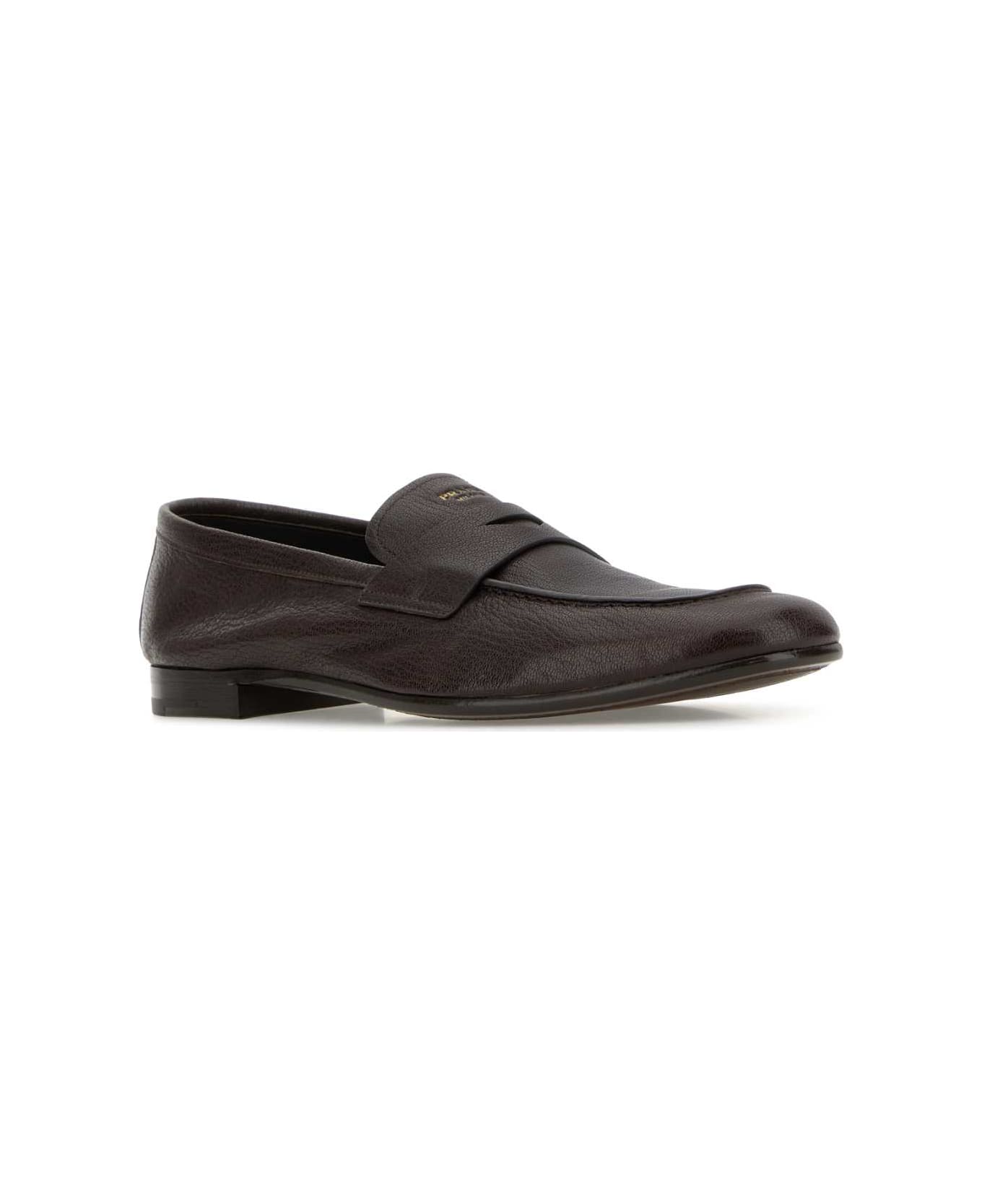 Prada Dark Brown Leather Loafers - MORO