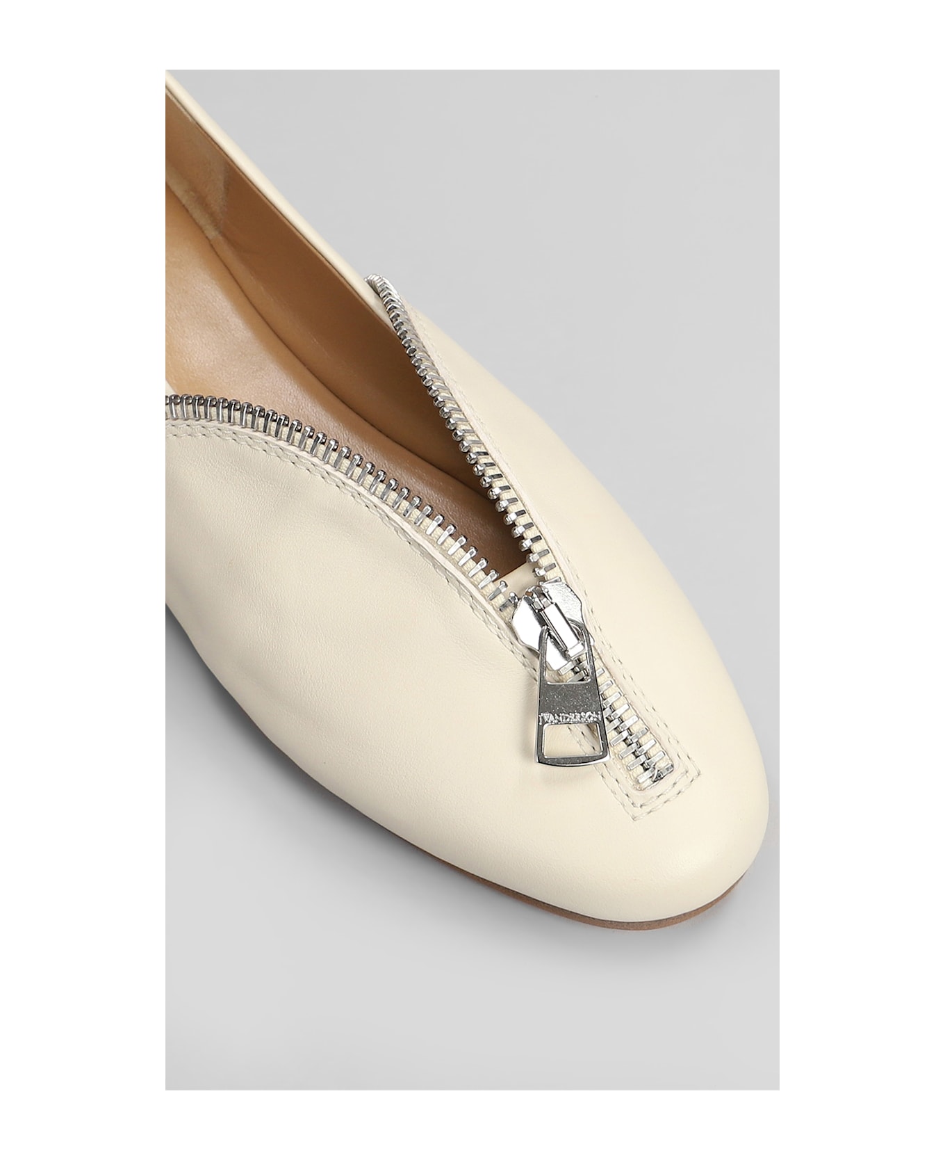 J.W. Anderson Biker Ballerina Ballet Flats In Beige Leather - beige