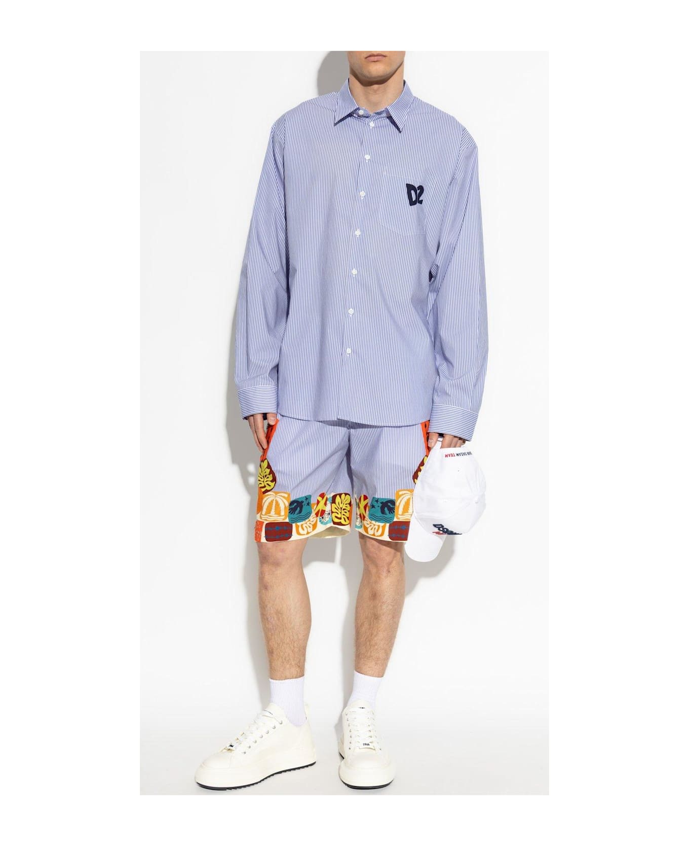 Dsquared2 Summer Lovers Oversized Pinstriped Shirt - BLUE/WHITE