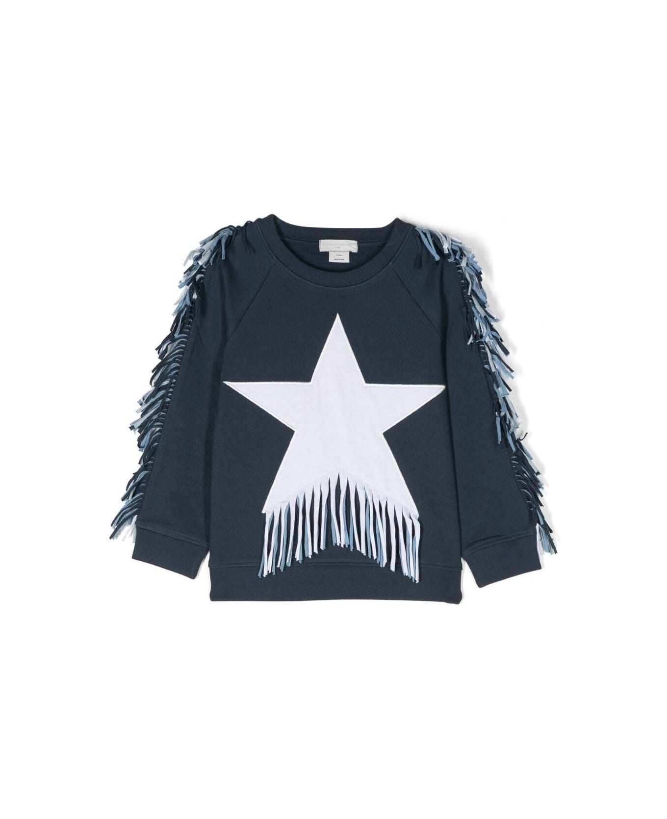 Stella McCartney Kids Fringed Sweatshirt With Star Print In Blue Cotton Girl - Blue ニットウェア＆スウェットシャツ