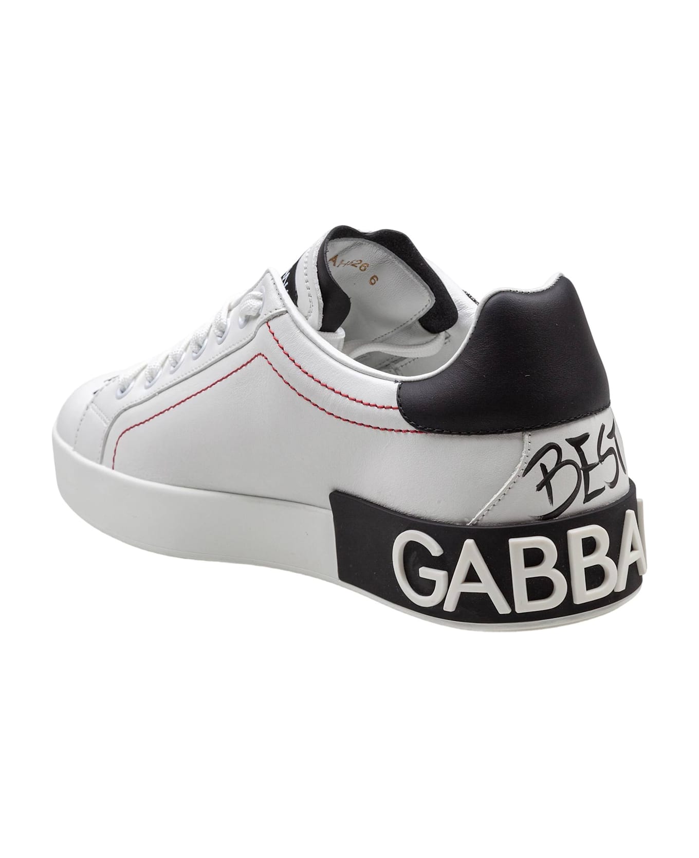 Dolce 
Gabbana Portofino Leather Sneakers With Embroidery And Patches - white/black