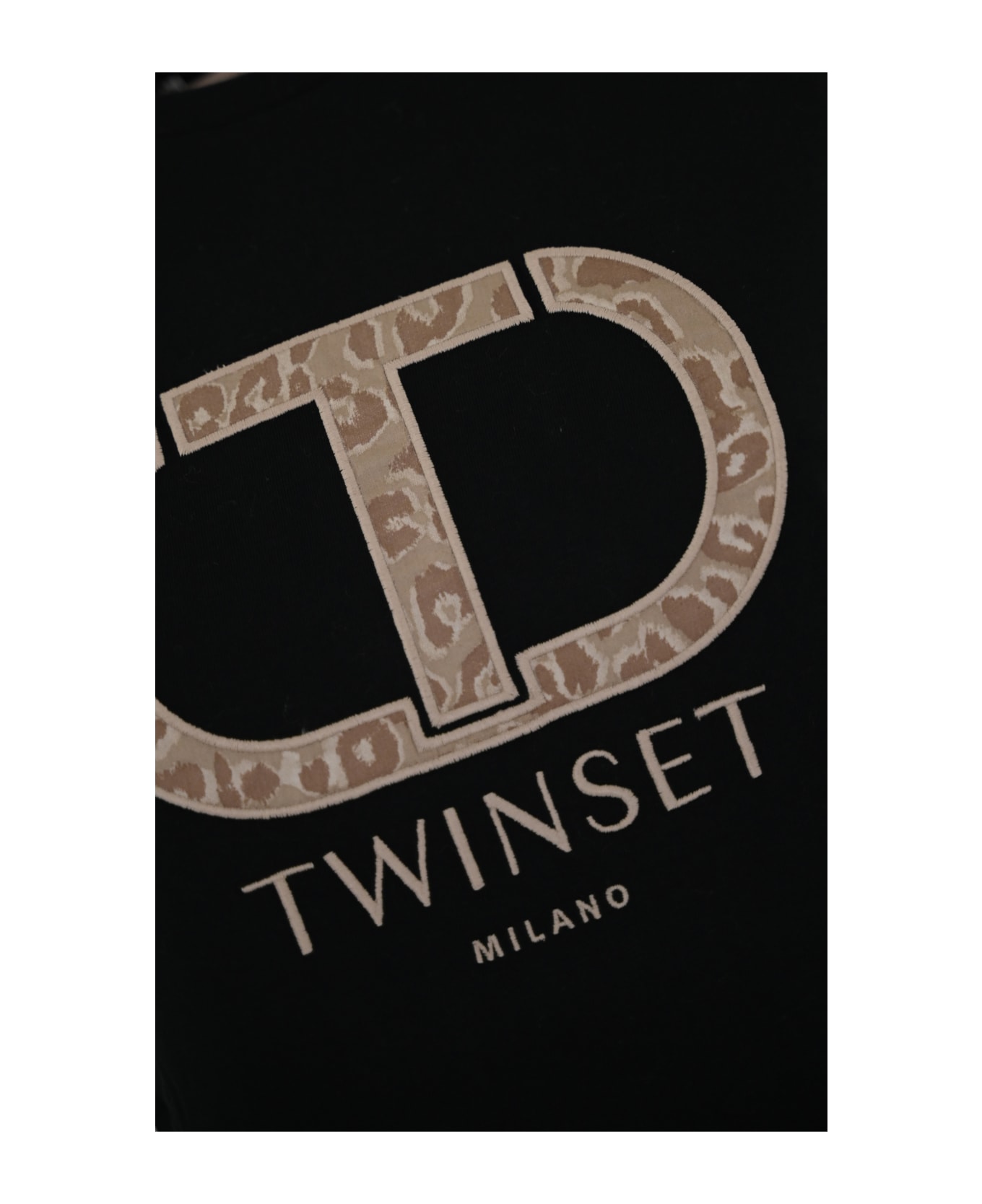 TwinSet Cotton T-shirt With Animalier Logo - Nero