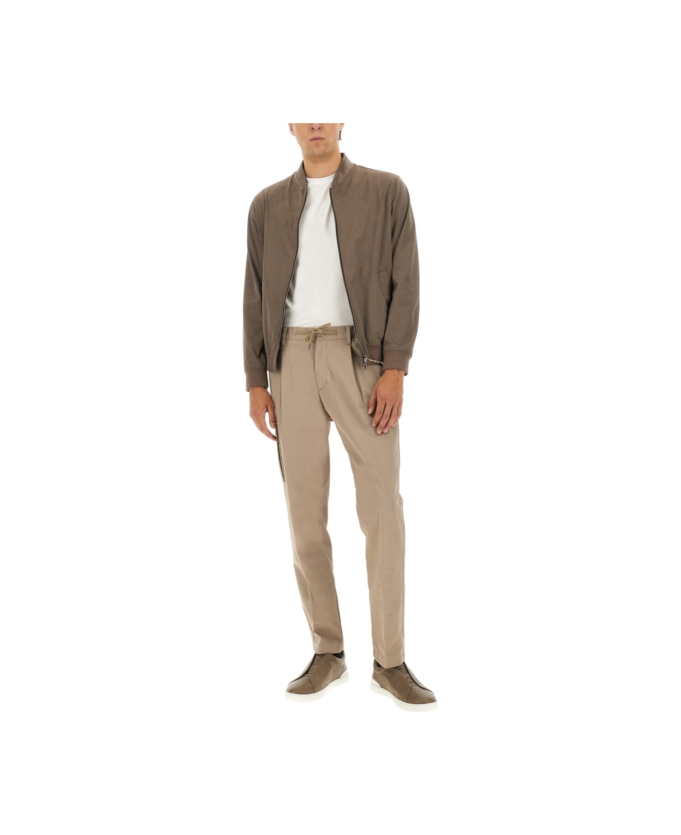 Herno "resort" Bomber Jacket In Suede Alternatives - BROWN