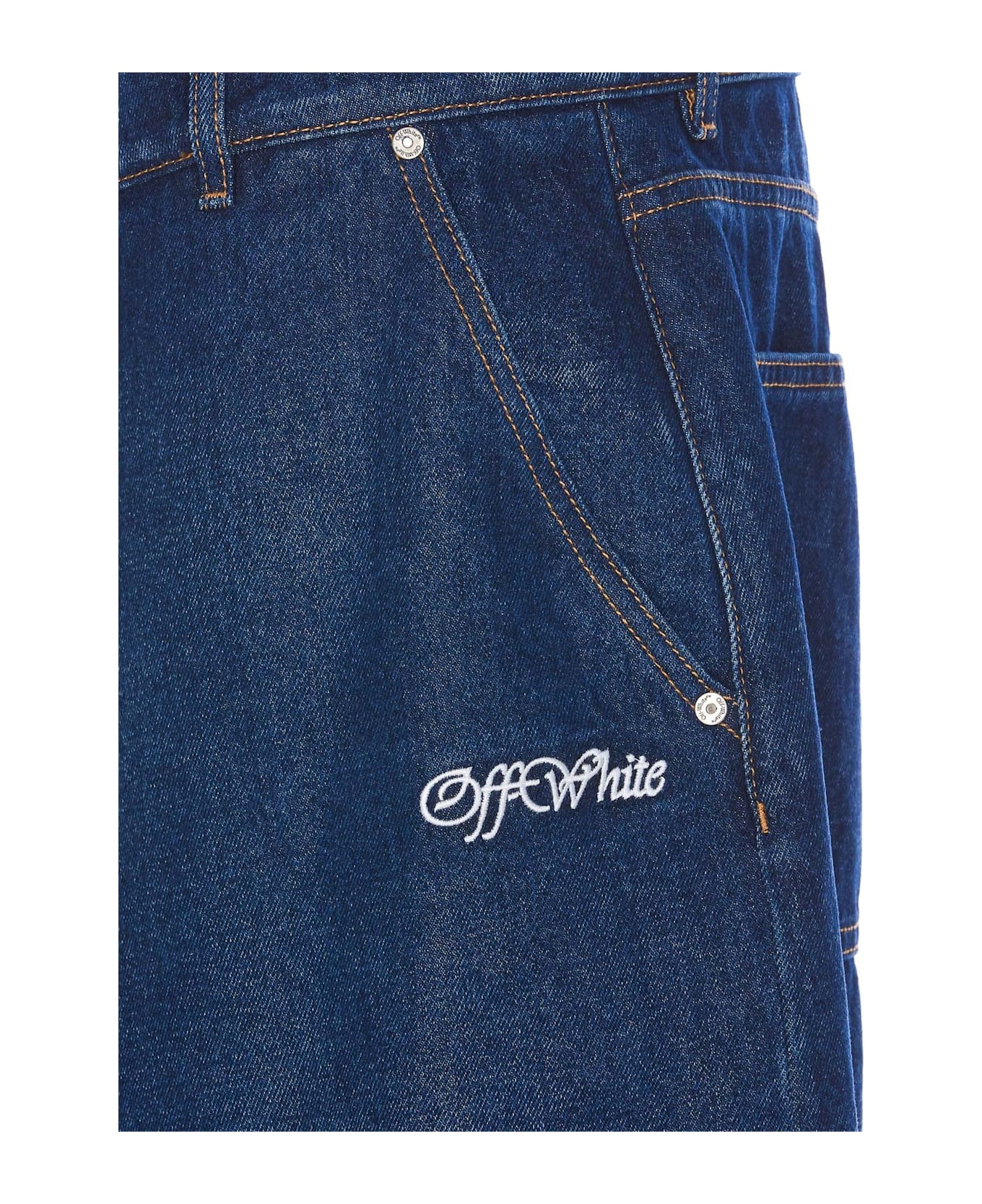 Off-White Logo Embroidered Wide Leg Jeans - Blue