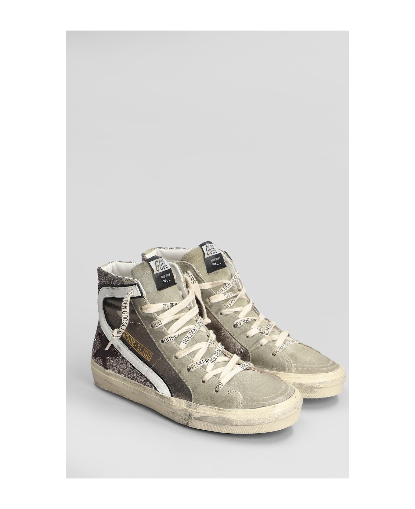 Golden Goose Duble Quarter Sneakers In Grey Suede And Fabric - grey