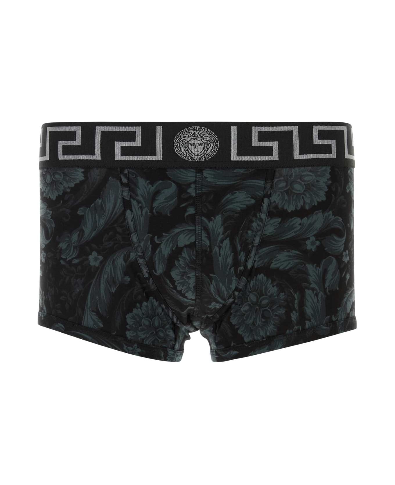Versace Printed Stretch Cotton Boxer - BLACKGREY